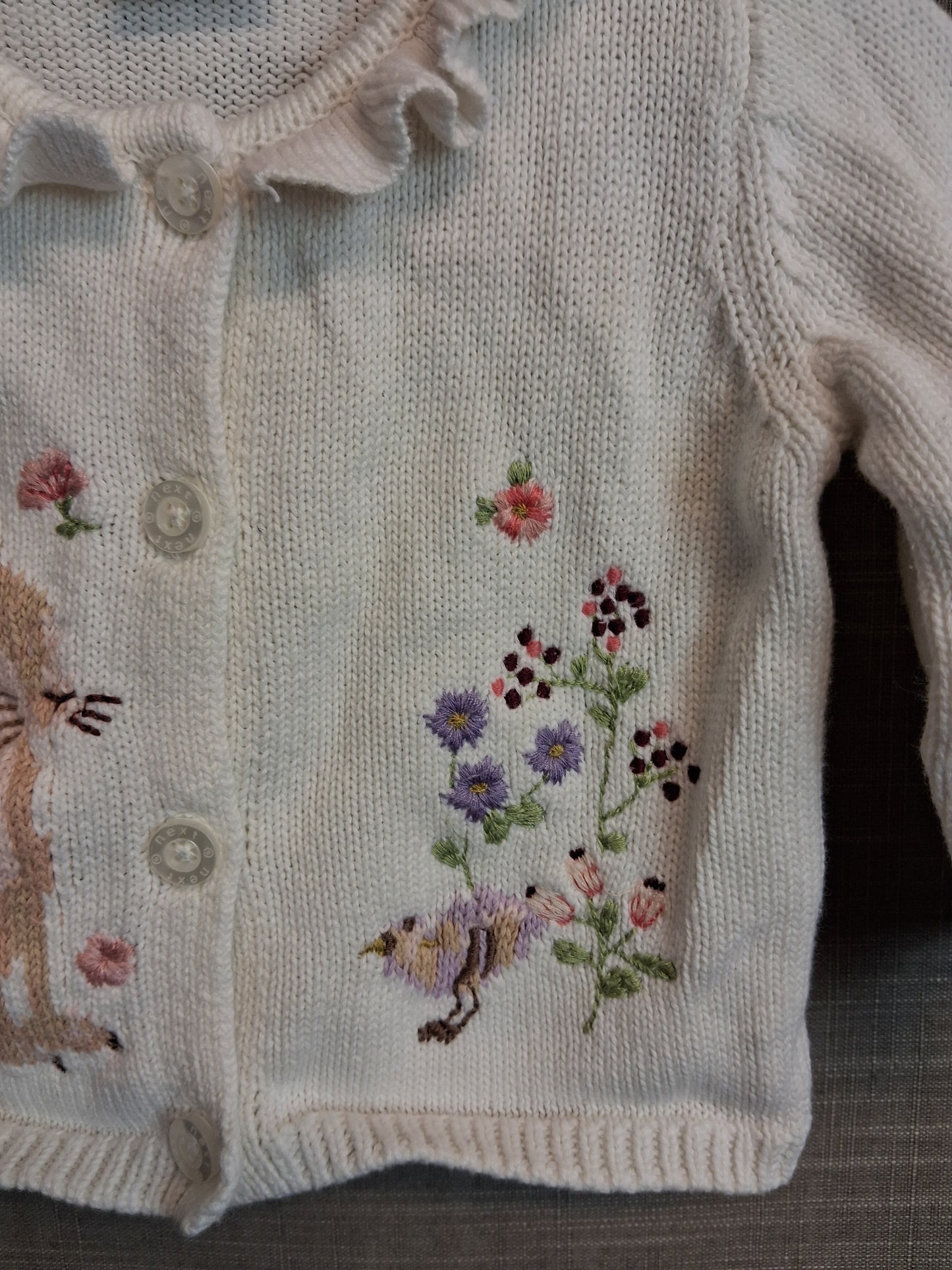Next Girls Cotton Knitted Bunny Theme Cardigan Age 0-3 Months