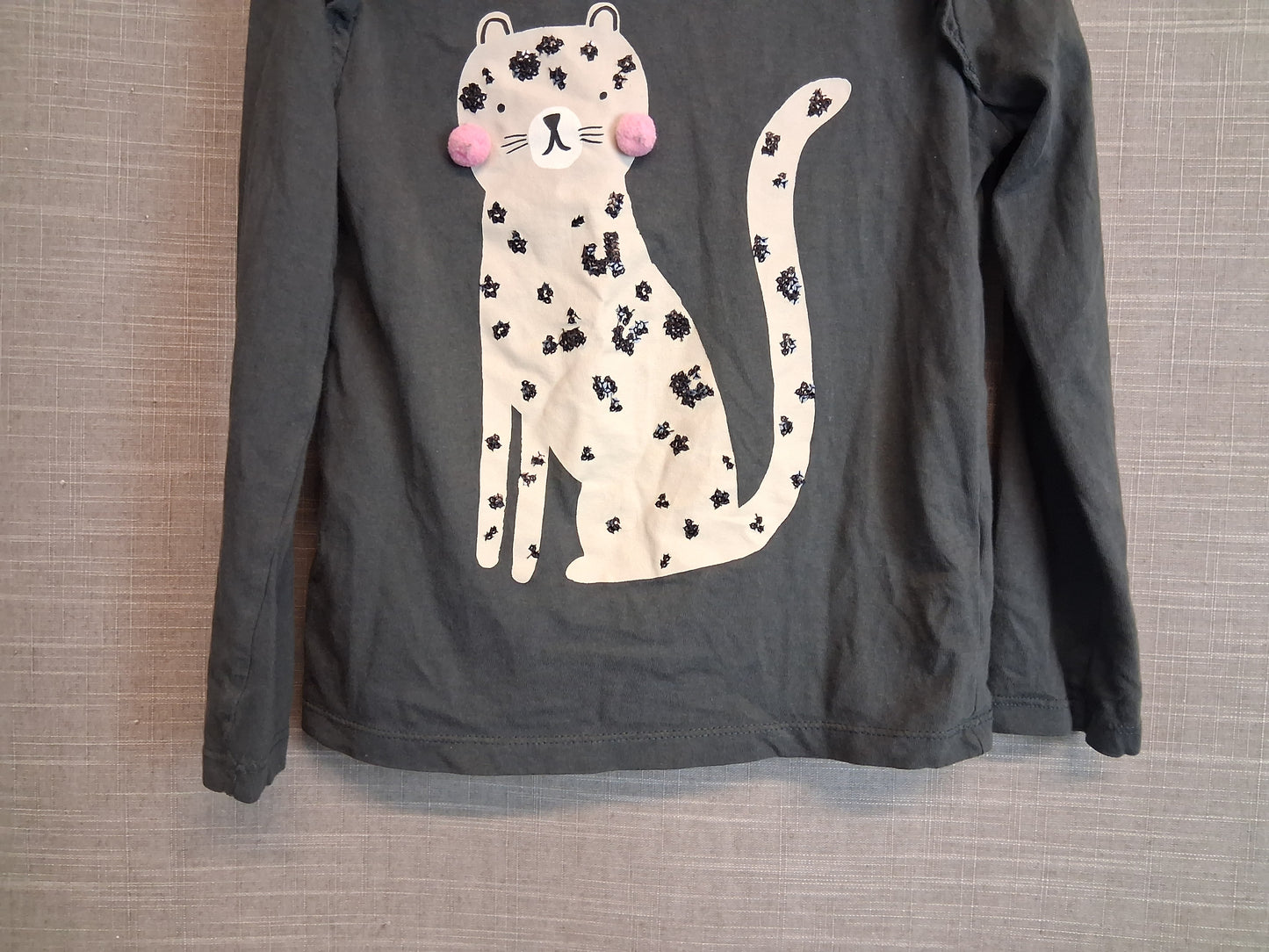 TU Girls Grey Long Sleeve Leopard T-Shirt Age 4-5 Years