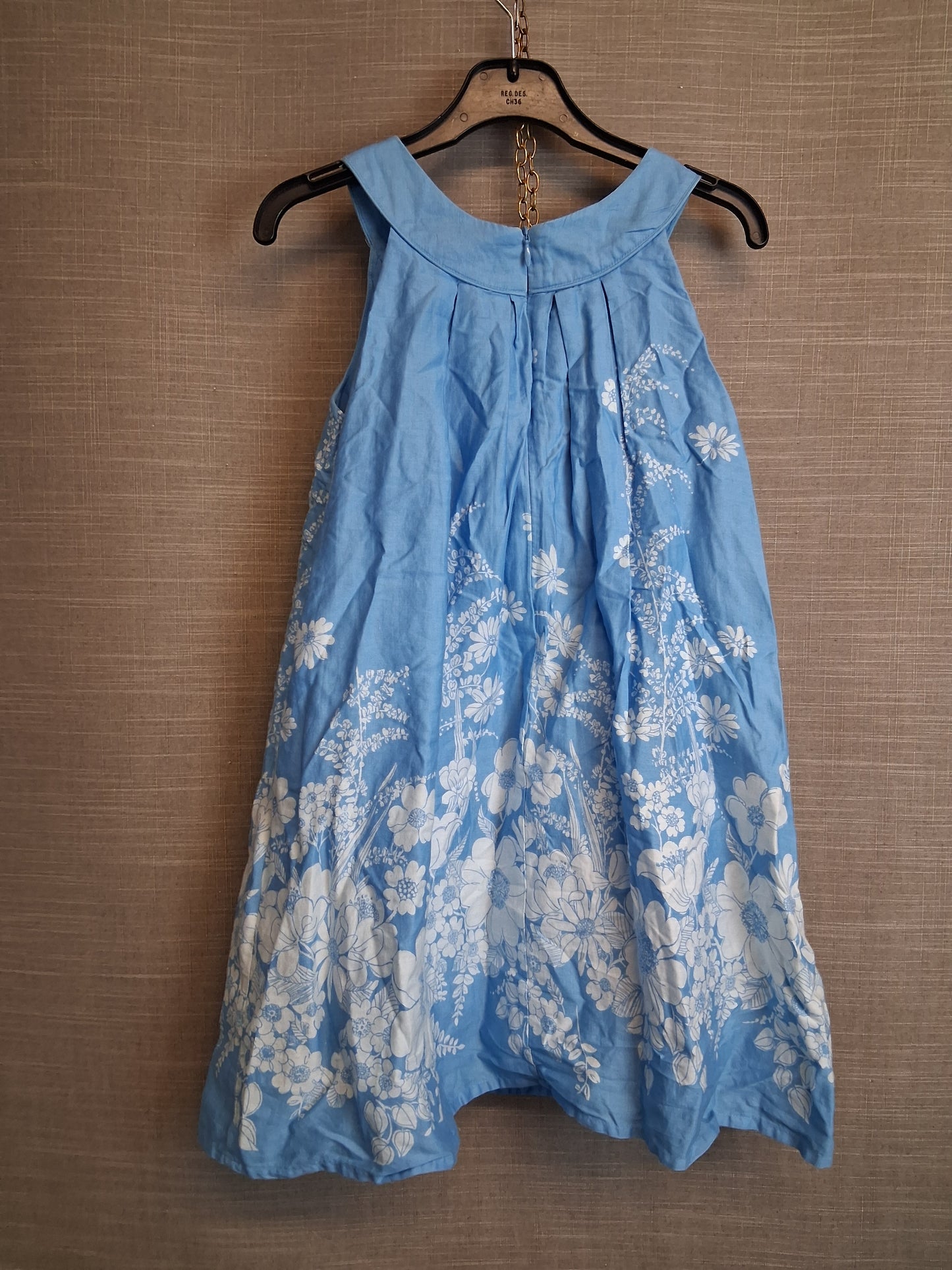 Monsoon Girls Blue Floral Sleeveless Dress Age 8 Years Cotton Sequins