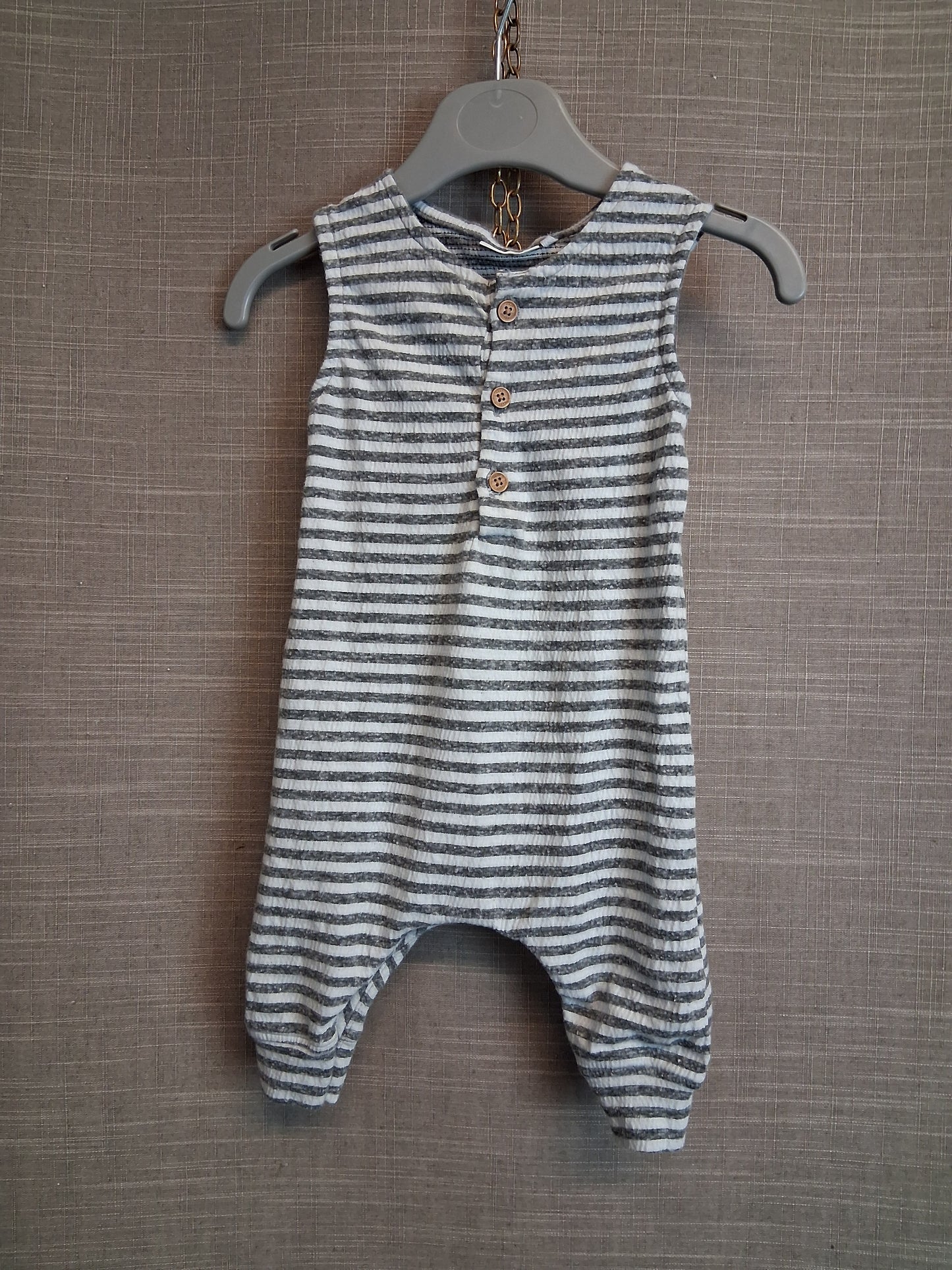 Next Boys Jersey One Piece Rompers Grey White Striped Age 0-3 Months