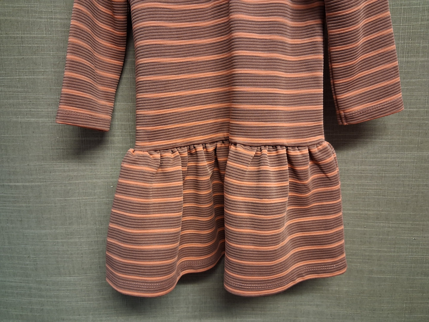 Mamas & Papas Dusky Pink Gold Stripe Long Sleeve Drop Waist Dress Age 18-24 Months