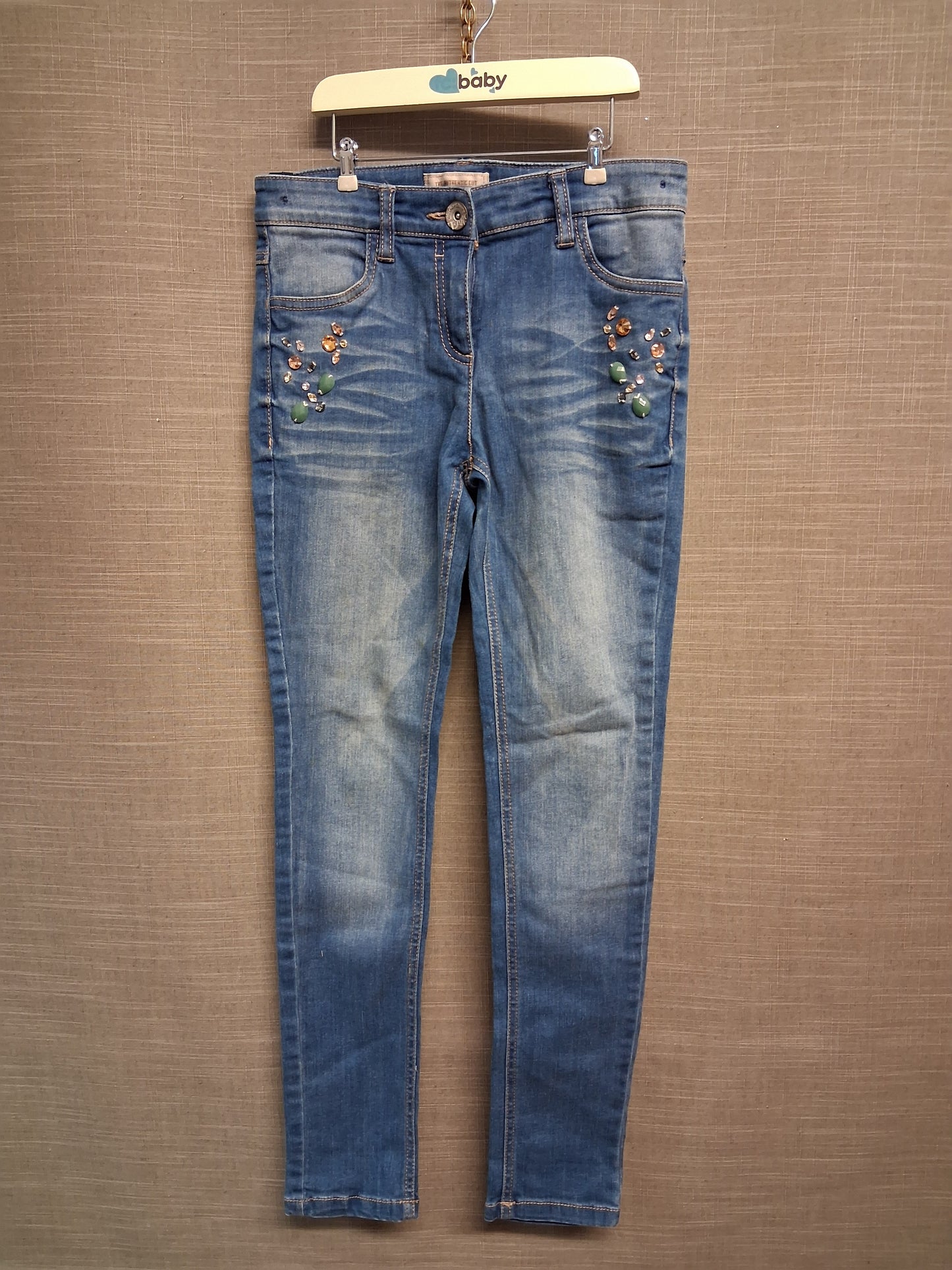 Next Girls Blue Denim Jeans Beaded Detail Age 10 Years Adjustable Waist