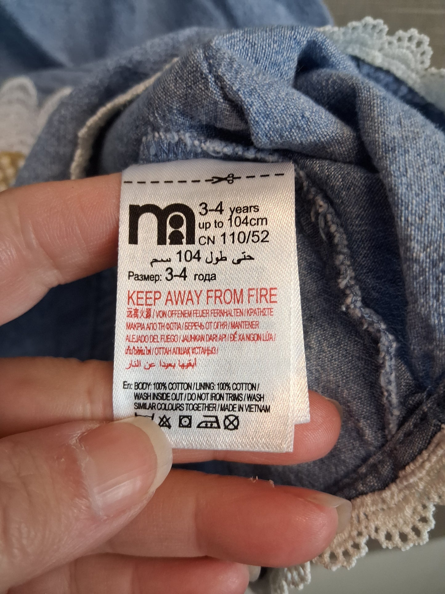 Mothercare Girls Denim Dress Age 3-4 Years Daisy Pockets