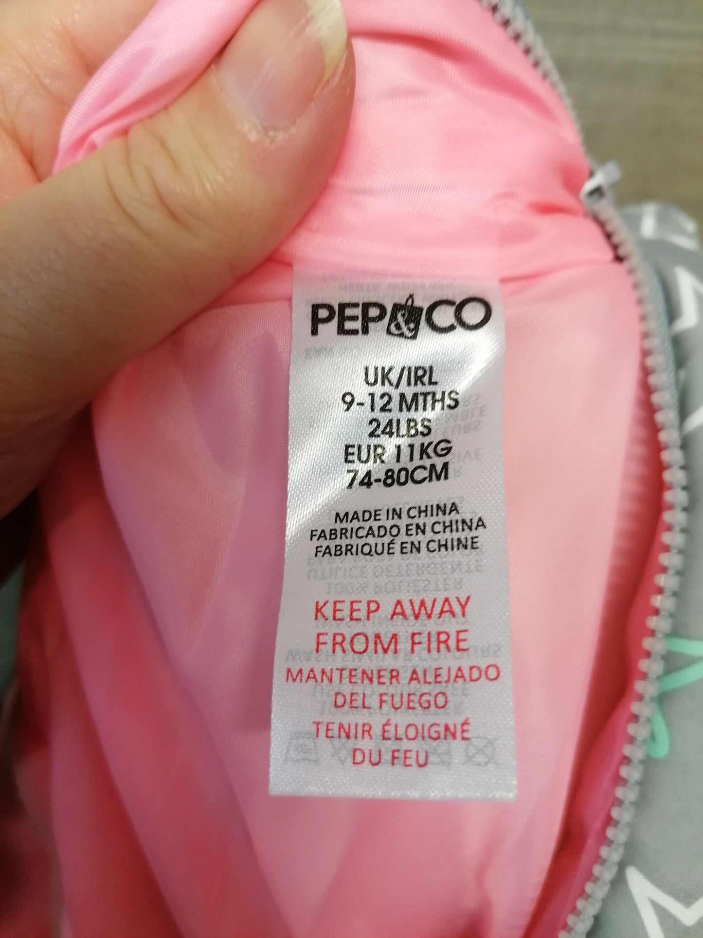 Pep&Co Girls Snowsuit Age 9-12 Months Grey Owl Print Padded Hooded