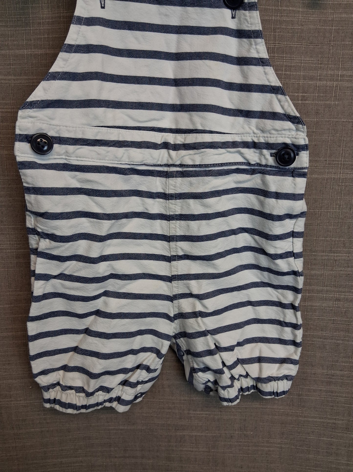 Next Boys Blue White Stripe Short Dungarees Age 12-18 Months