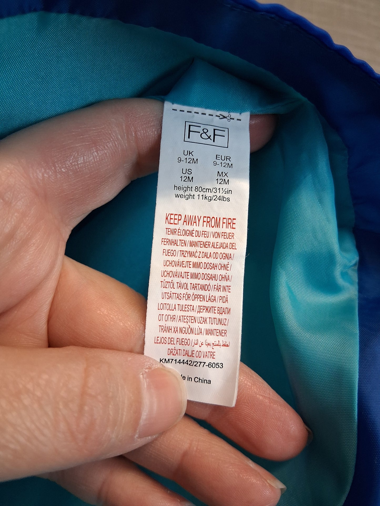 F&F Boys Raincoat Jacket Blue Stripe Age 9-12 Months