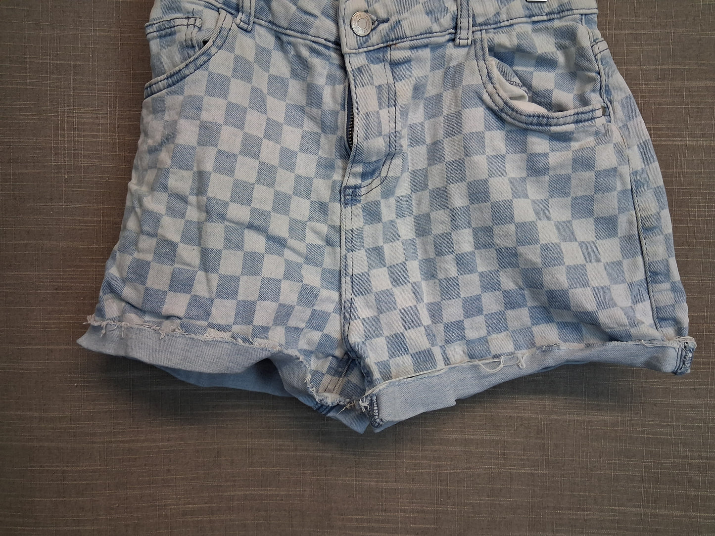 Primark Girls Blue Denim Check Shorts Age 12-13 Years