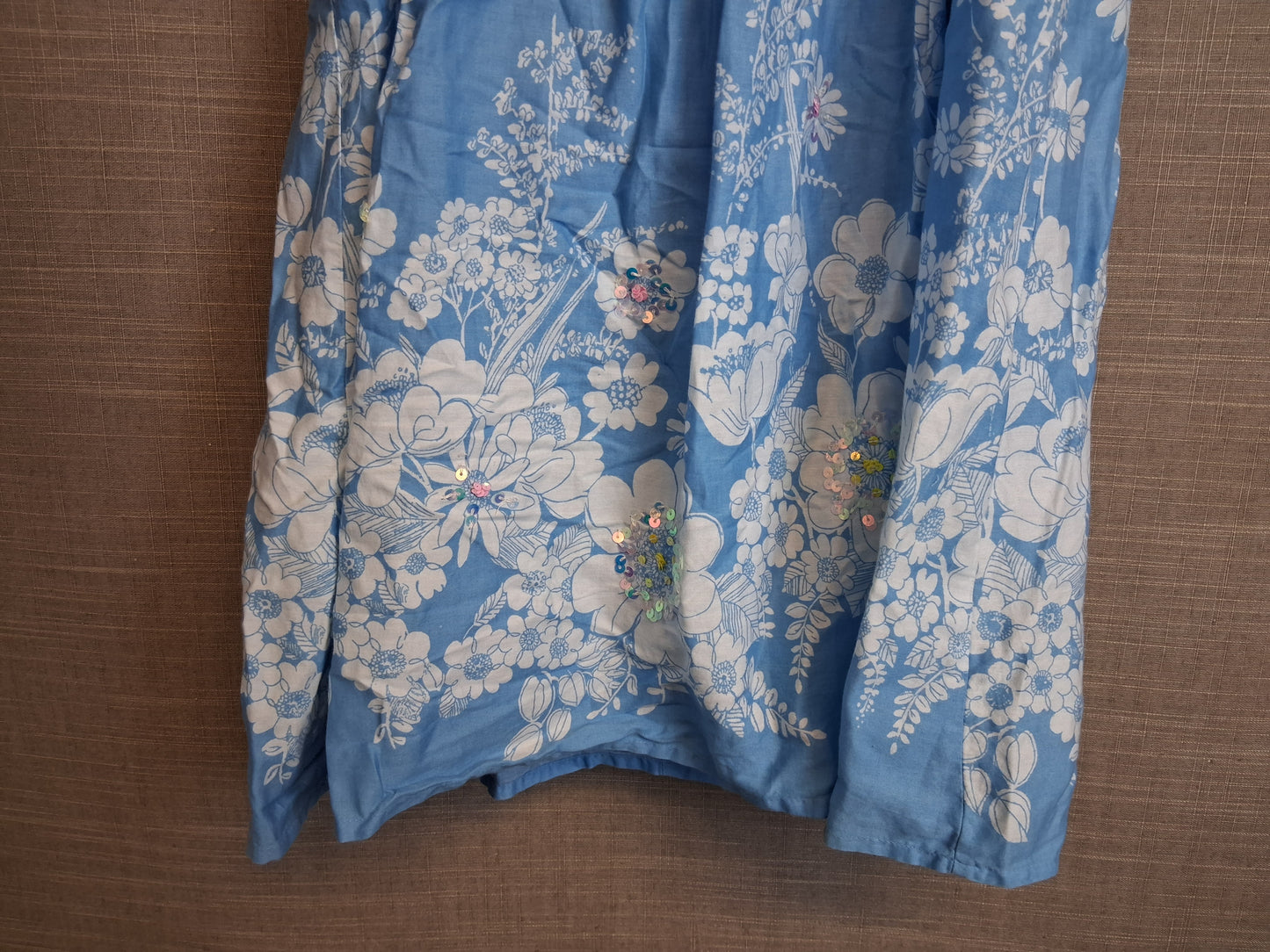 Monsoon Girls Blue Floral Sleeveless Dress Age 8 Years Cotton Sequins