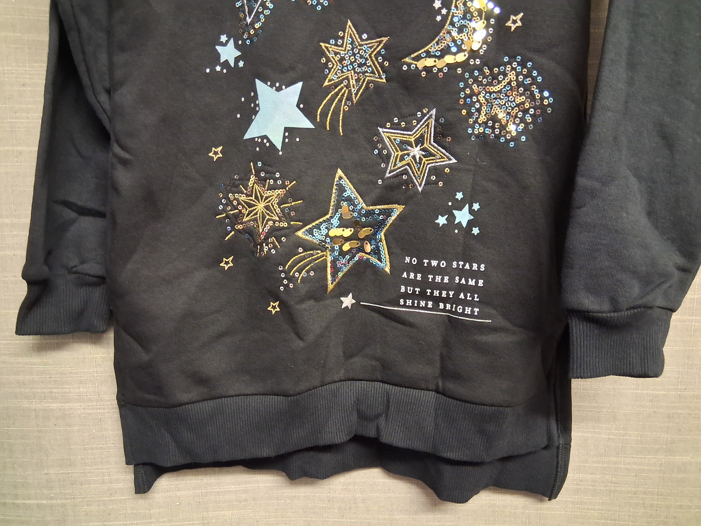 George Girls Black Sequin Stars Sweater Jumper Dress Age 9-10 Years New