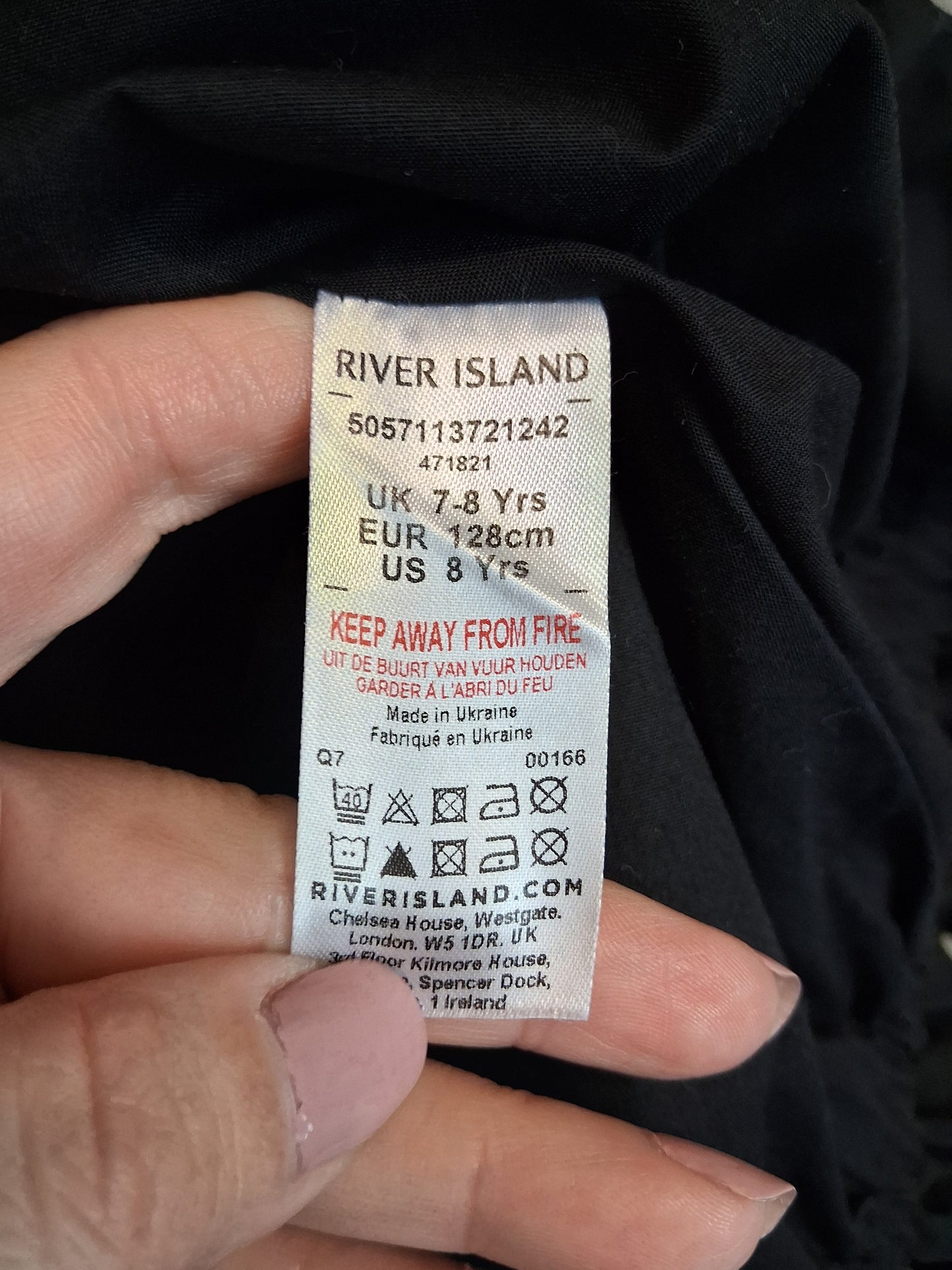 River Island Girls Black Puff Hem and Sleeve Shirt Dress Age 7-8 Years