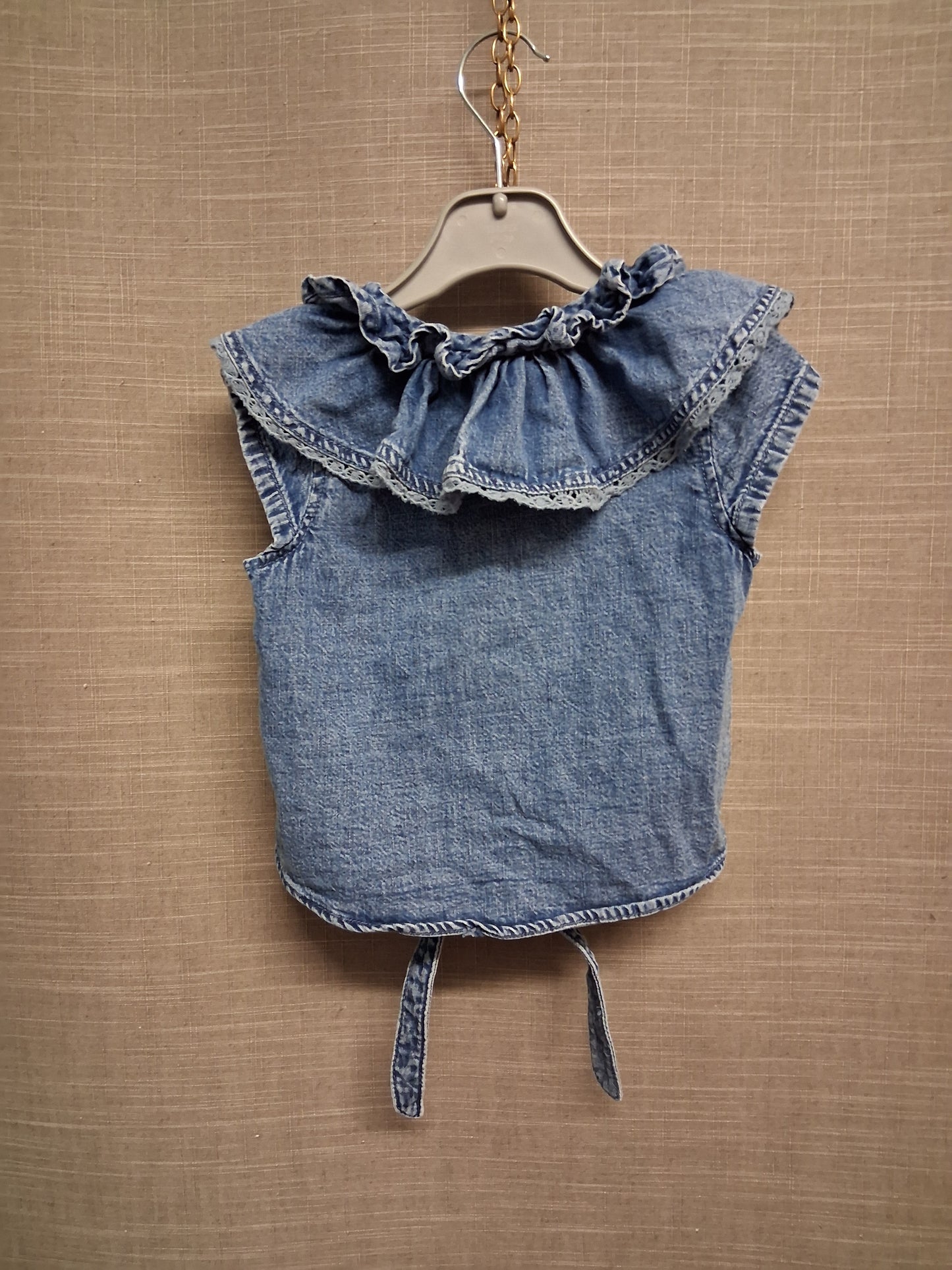 Next Girls Denim Sleeveless Blouse Ruffle Collar Tie Front Age 3 Years