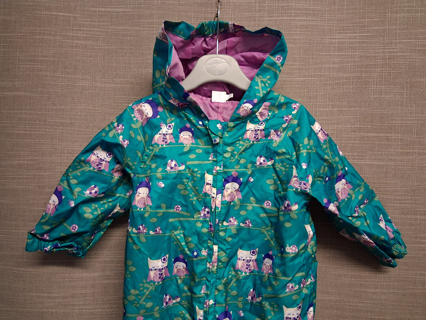 Mini Club Girls Rainsuit All in One Green Owl Print Age 12-18 Months