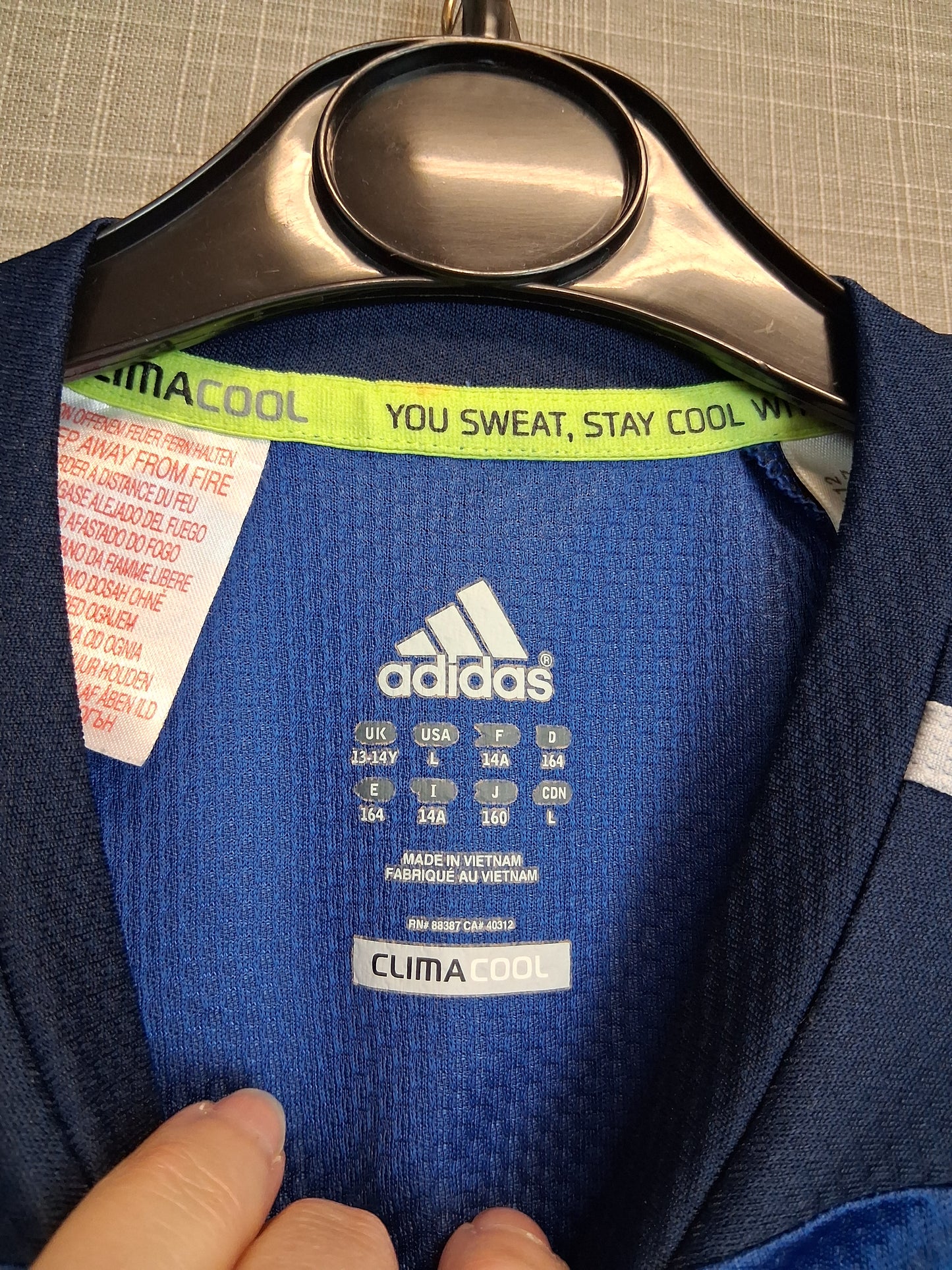 Adidas Boys Blue White Short Sleeve T-Shirt Age 13-14 Years