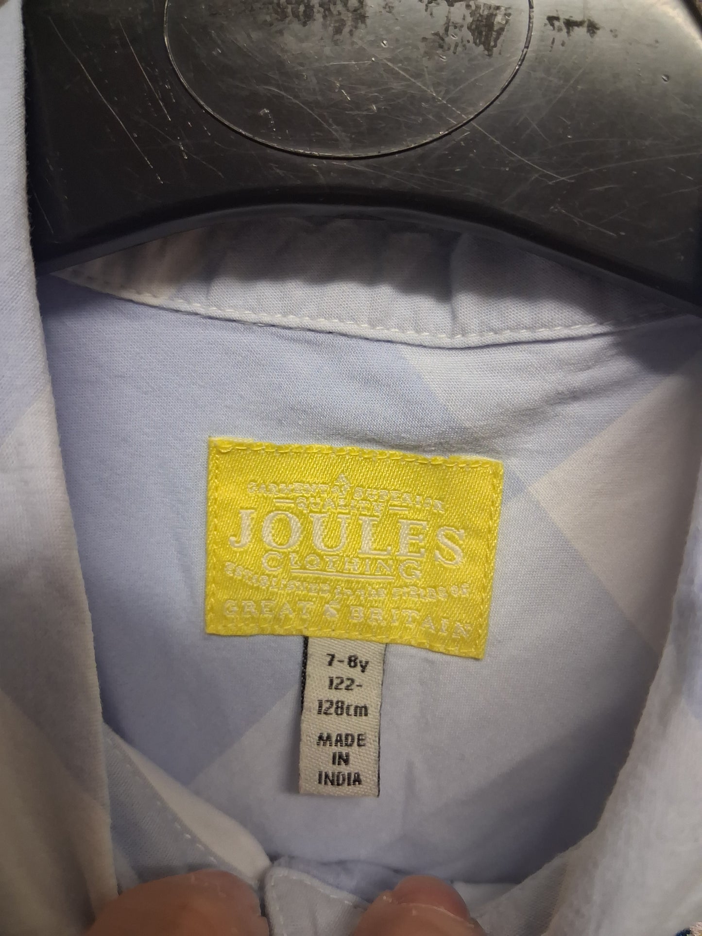 Joules Girls Blue Check Dress Embroidered Floral Age 7-8 Years