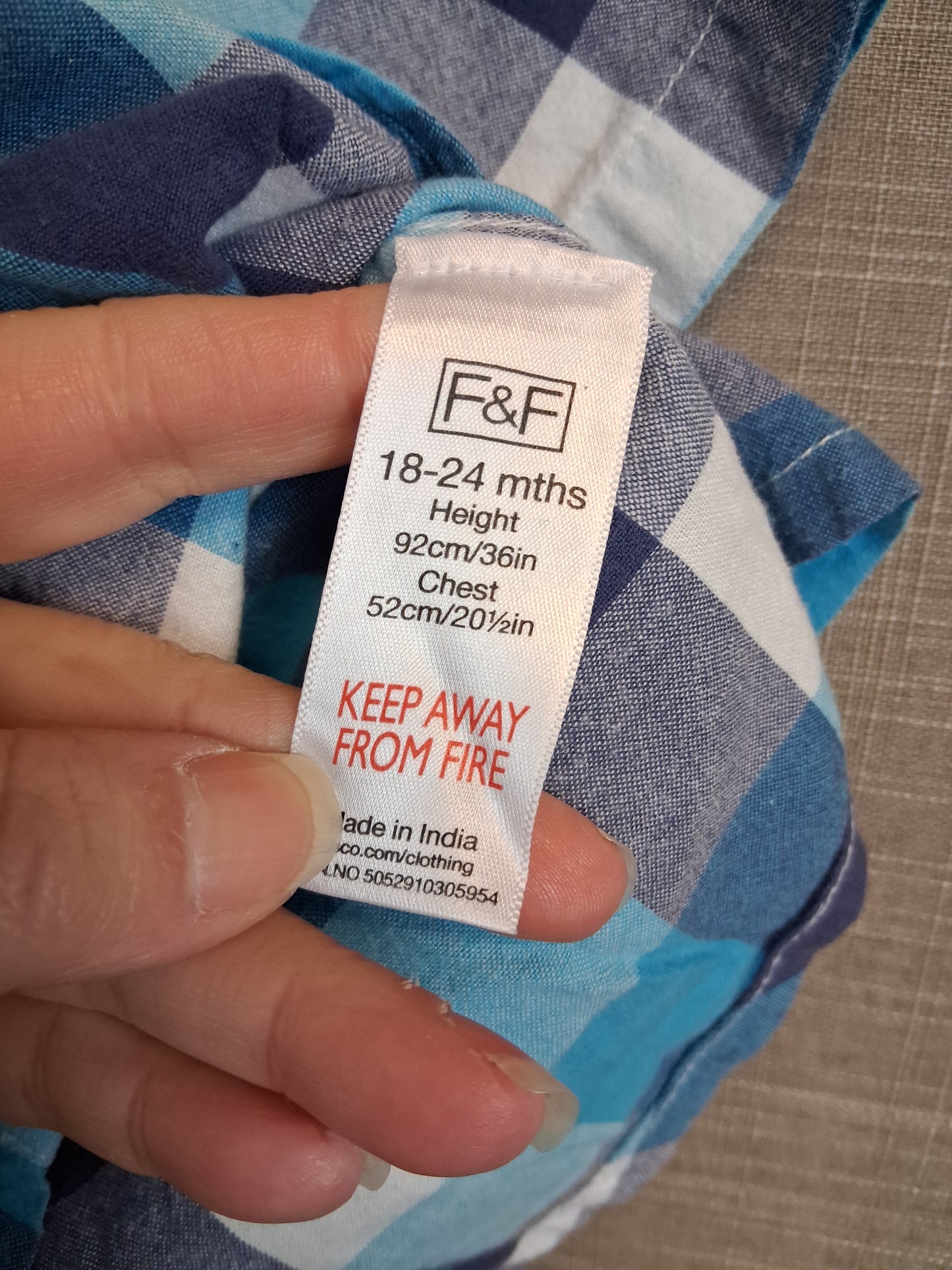 F&F Boys Check Short Sleeve Shirt Age 18-24 Months