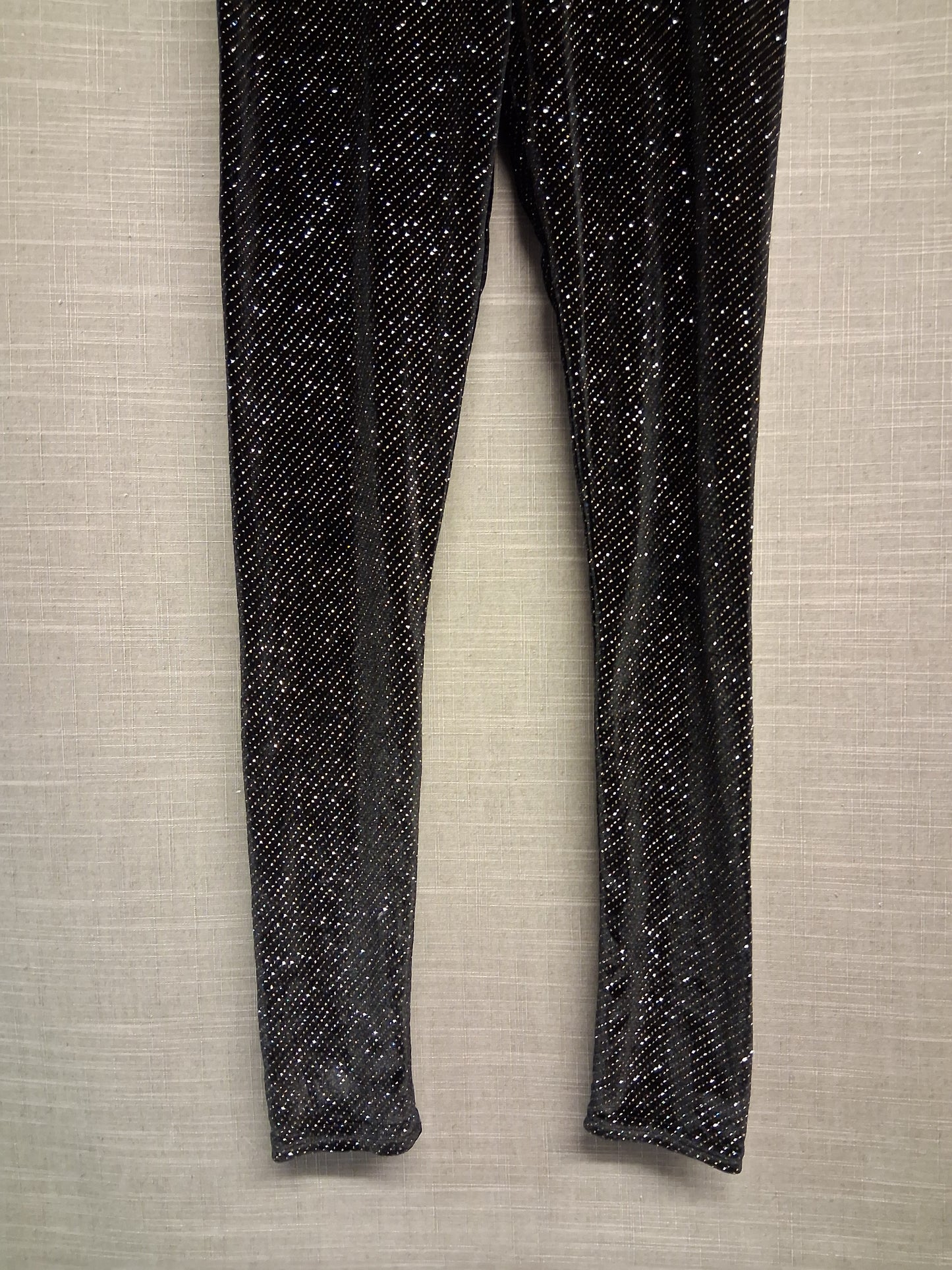 Select Girls Black Sparkly Leggings Velour Style Age 10-11 Years