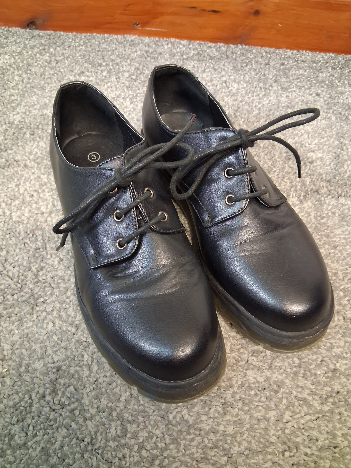 Lilley Girls Black Lace Up Faux Leather School Shoes Size 3 New
