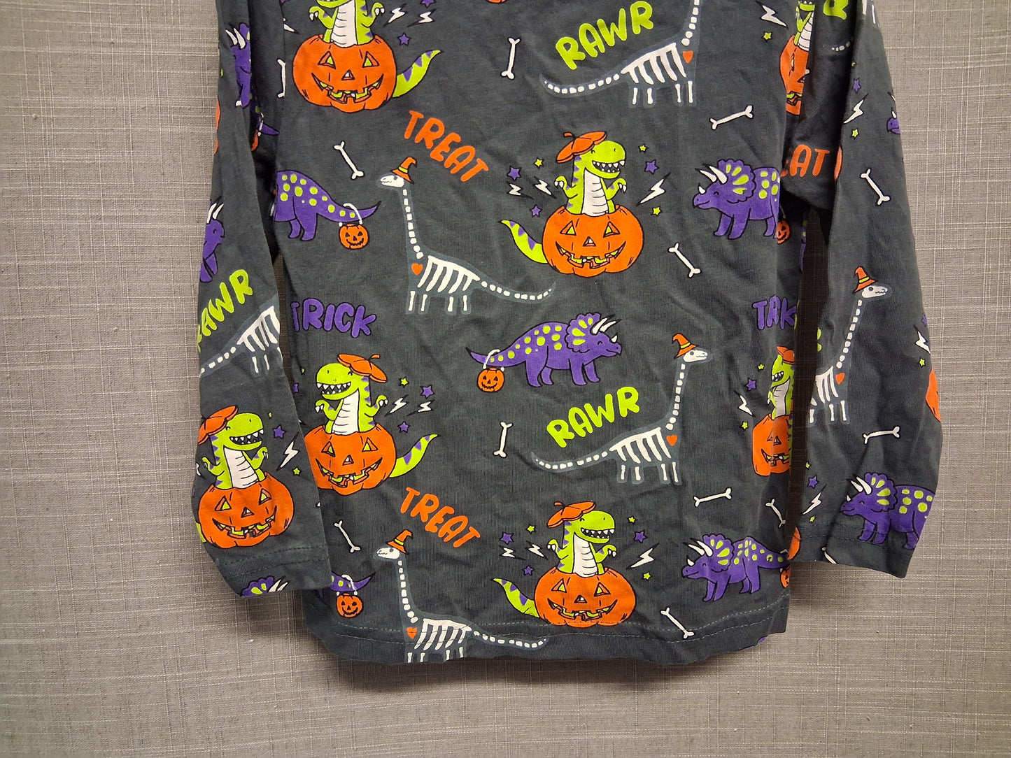 Primark Halloween Dinosaur Theme Long Sleeve T-Shirt Grey Jersey Age 2-3 Years