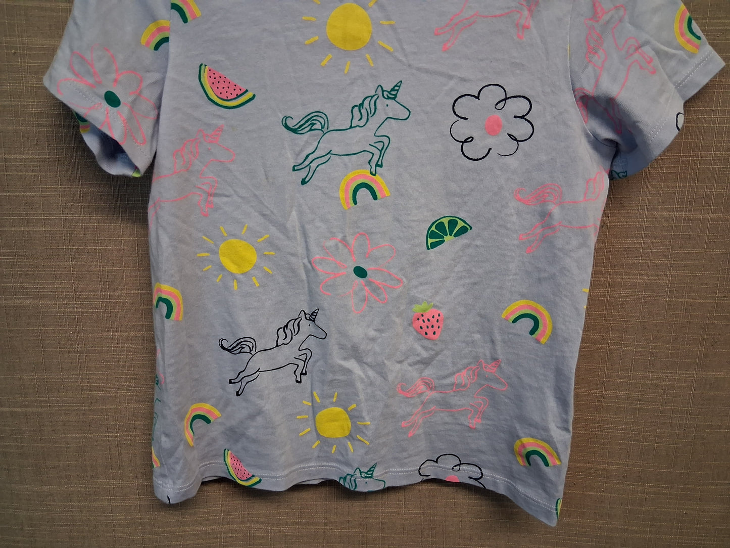 Marks & Spencer Blue Short Sleeve T-Shirt Unicorn & Rainbows Age 6-7 Years