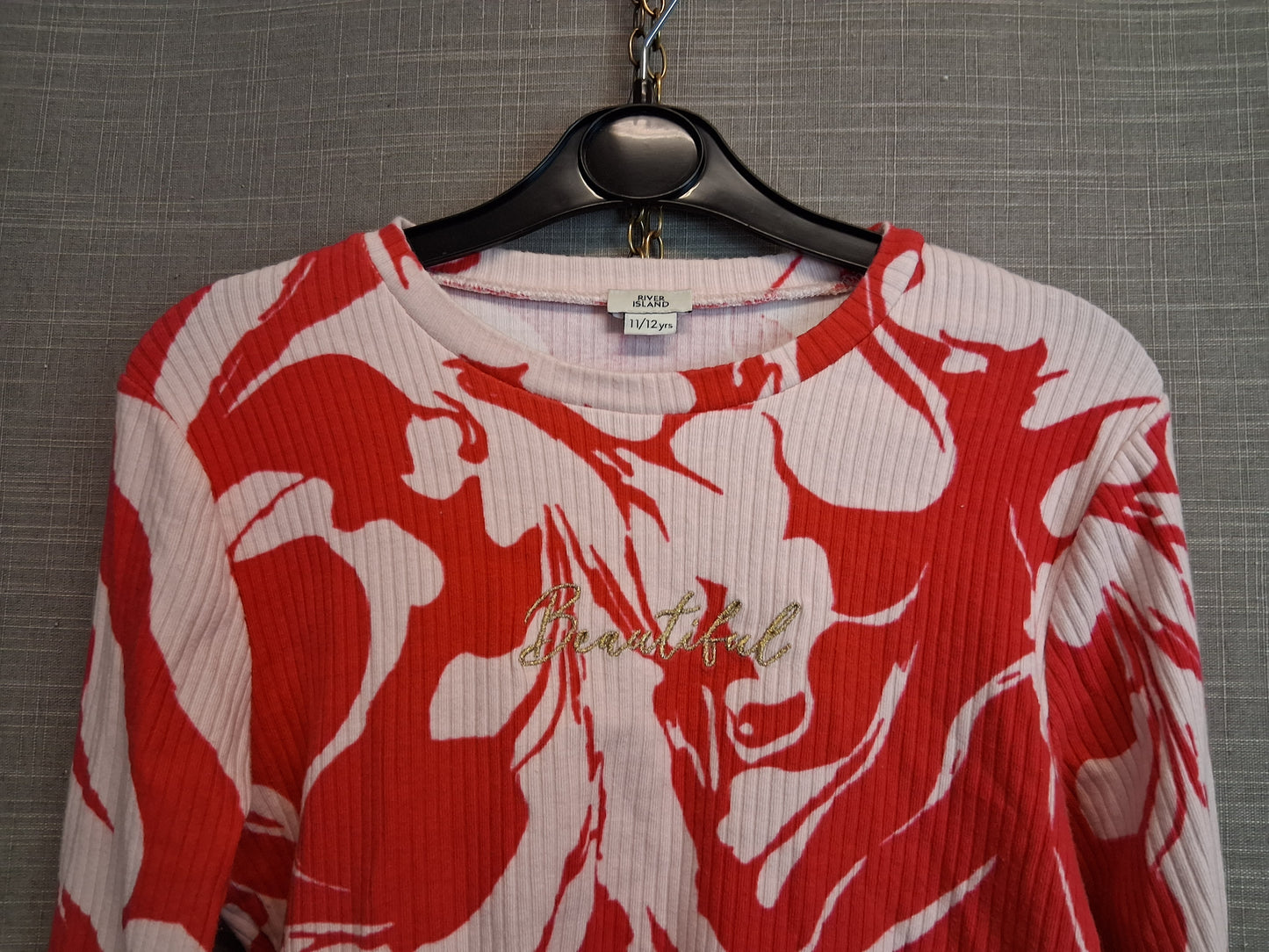 River Island Girls Pink Red Marble Long Sleeve Top Age 11-12 Years