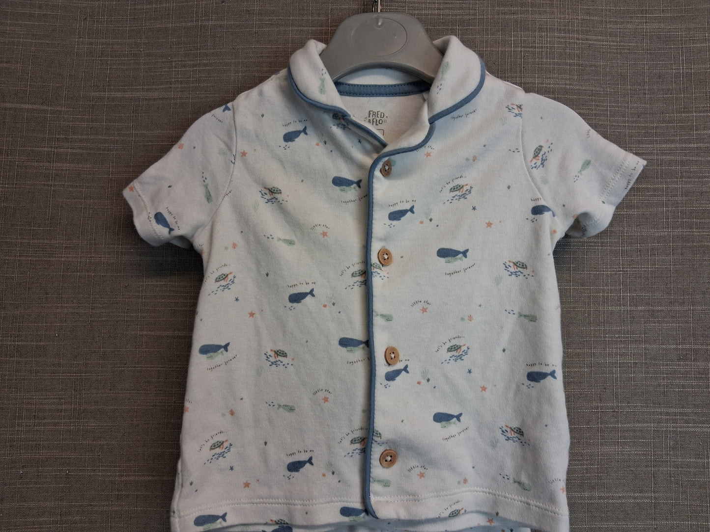F&F Boy Pyjamas PJs 2 Piece Short Set Age 6-9 Months Sealife Print