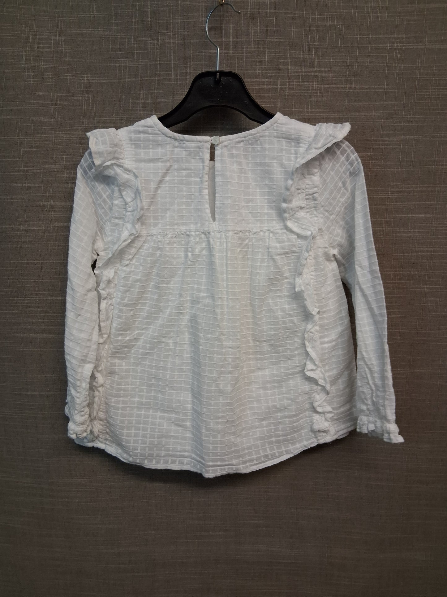 Primark Girls White Long Sleeve Blouse Ruffle Trim Top Age 6-7 Years