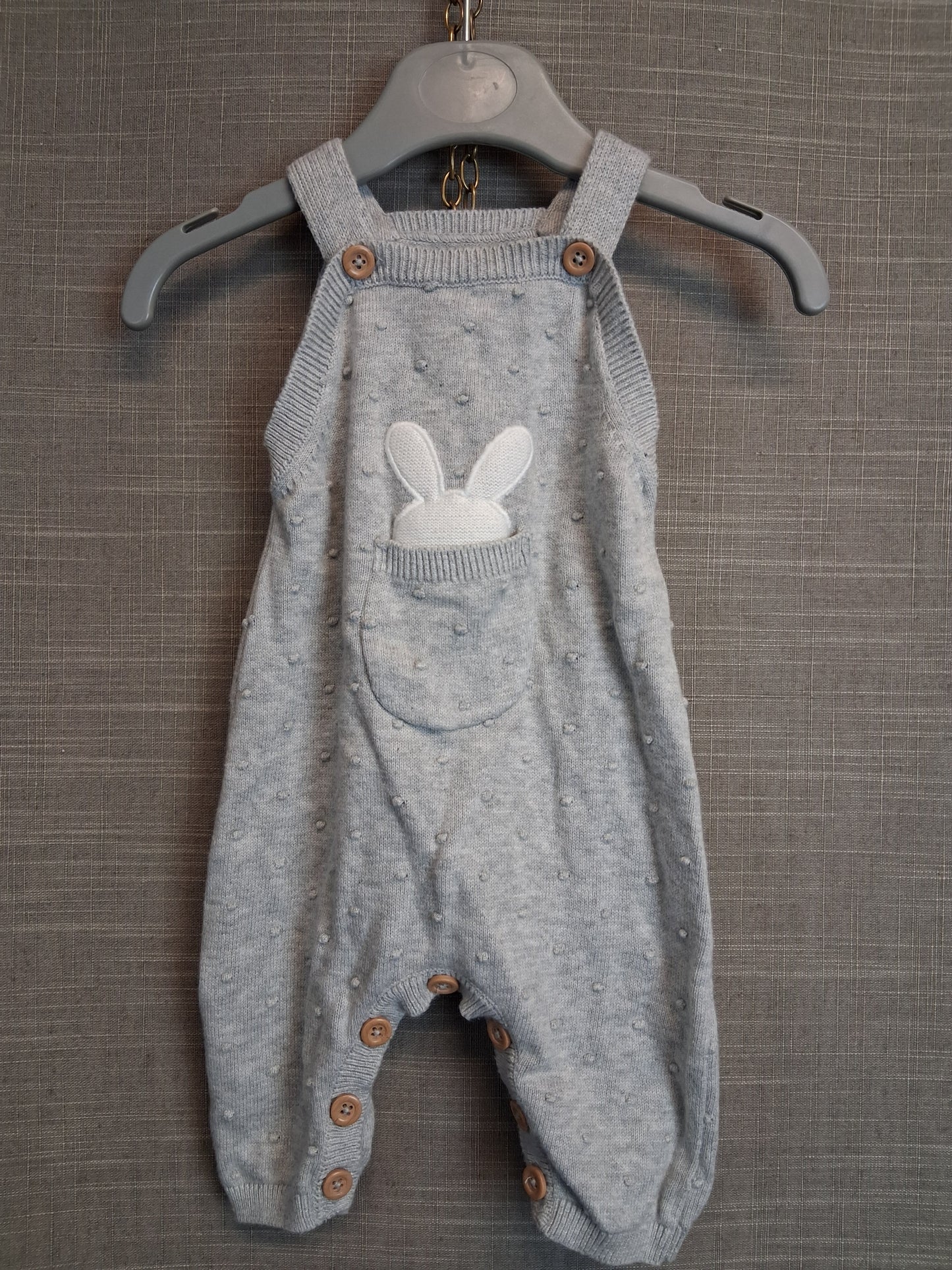 Billie Faiers Boys Grey Knitted Bunny Dungarees Age Tiny Baby