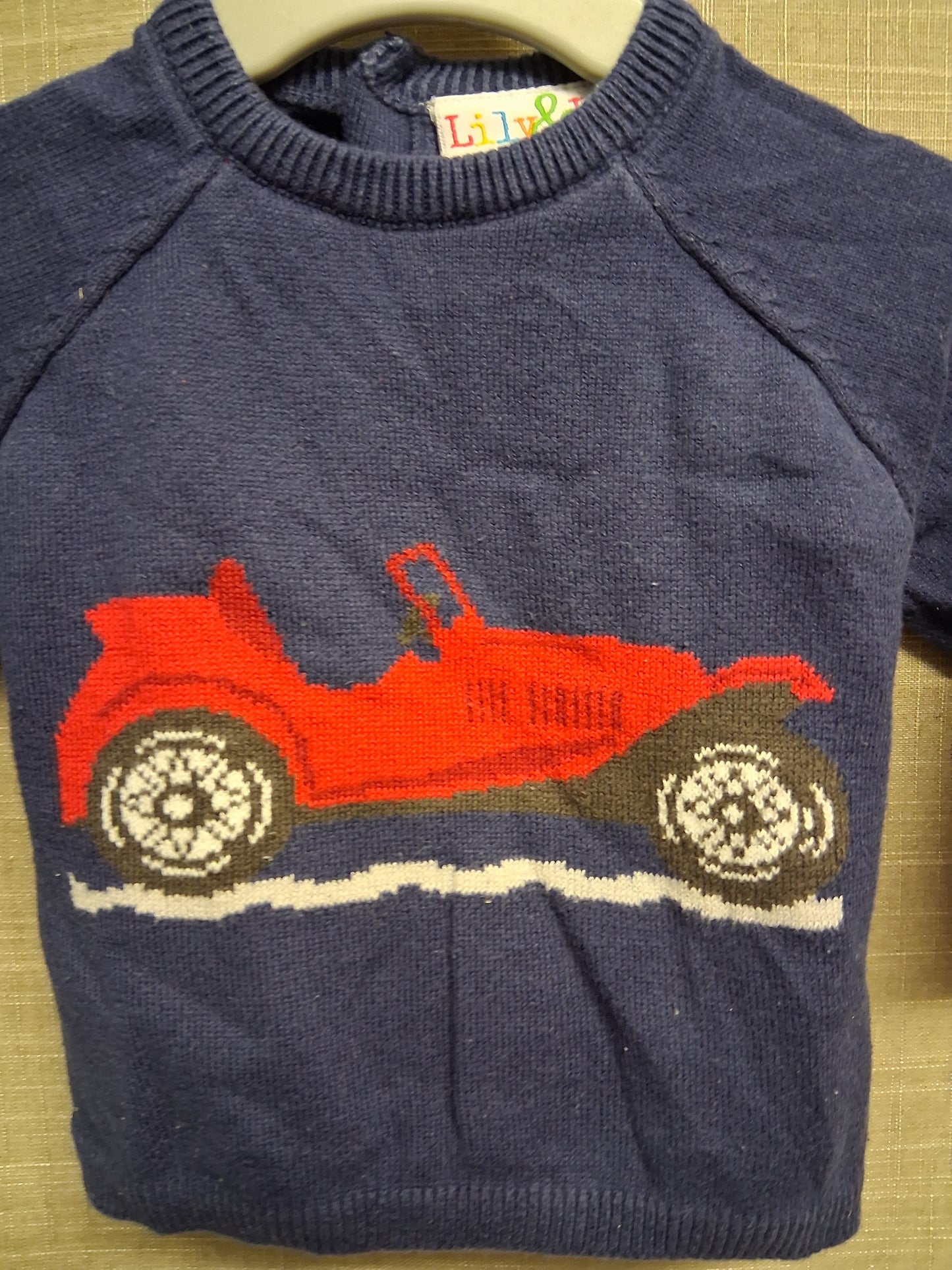Lily & Jack Boys Blue Knitted Sweater Jumper Car Motif Age 3-6 Months