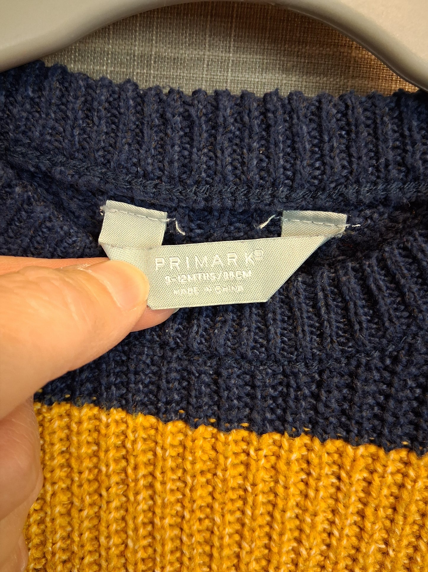 Primark Boys Blue Yellow Knitted Jumper Age 9-12 Months