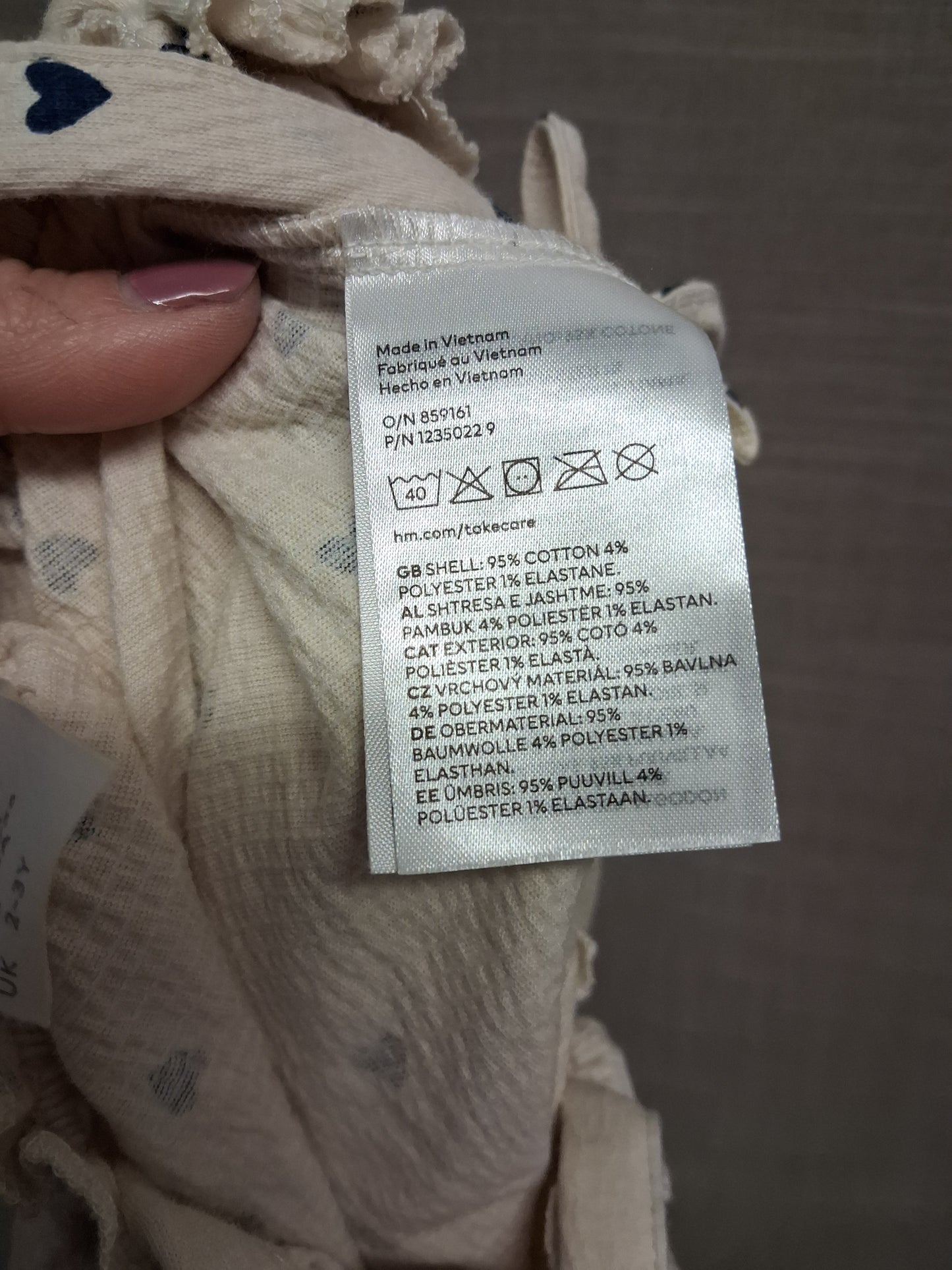 H&M Cream Love Heart Print Dungarees Jersey Age 2-3 Years
