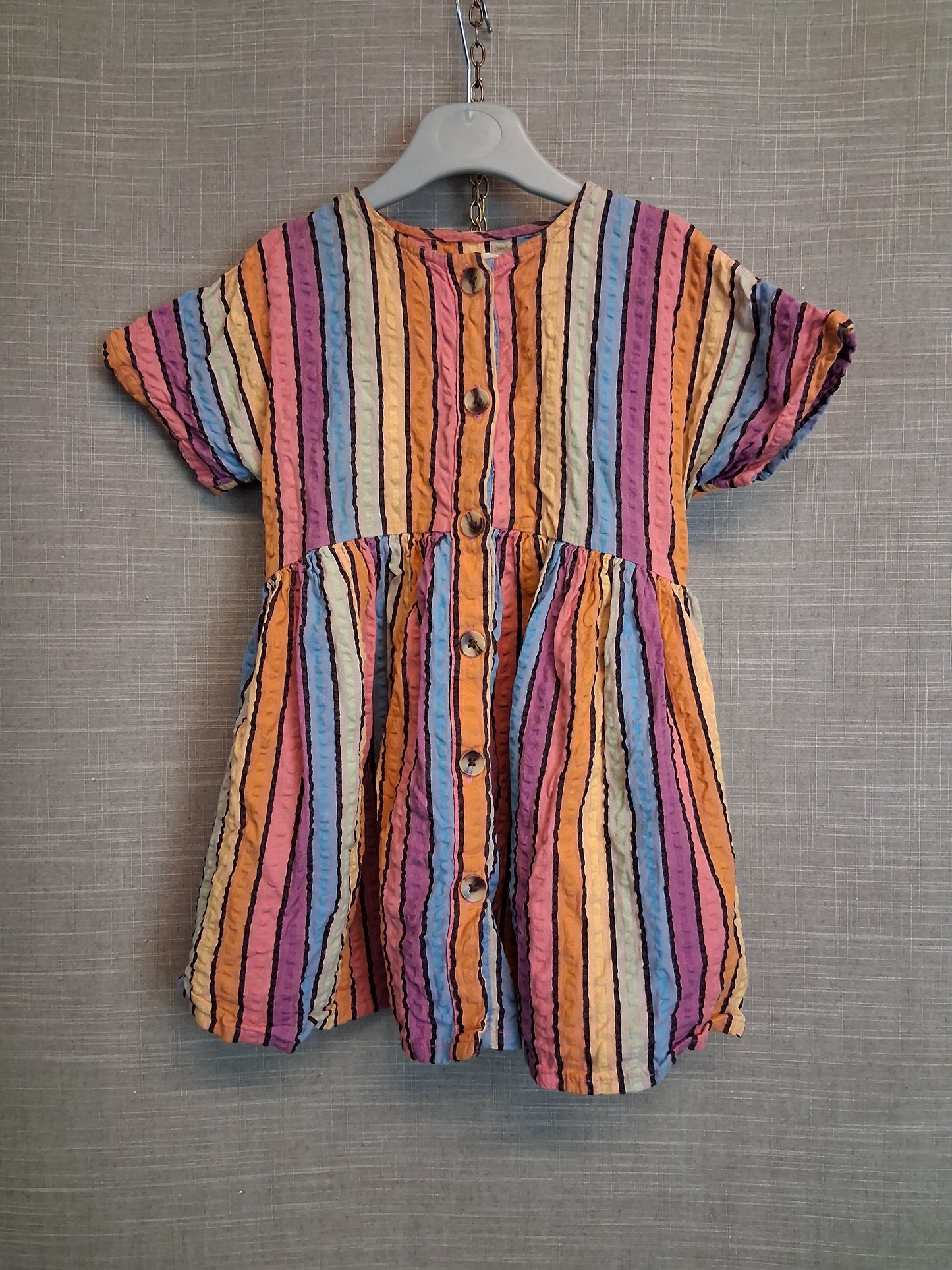 Next Girls Multicolour Striped Short Sleeve Dress Age 3 Years