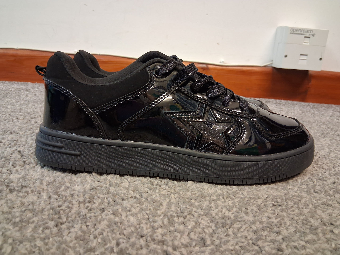 F&F Black Patent Lace Up Shoes/Trainers Size 4 New