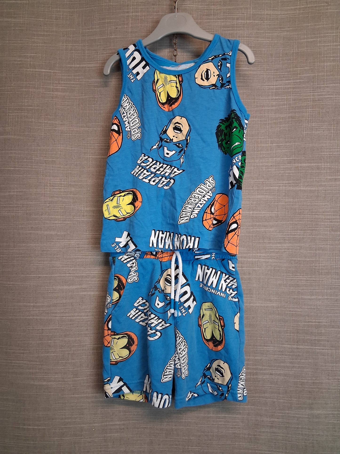 Marvel Boys 2 Piece Summer Outfit Shorts And Vest Age 3-4 Years Blue