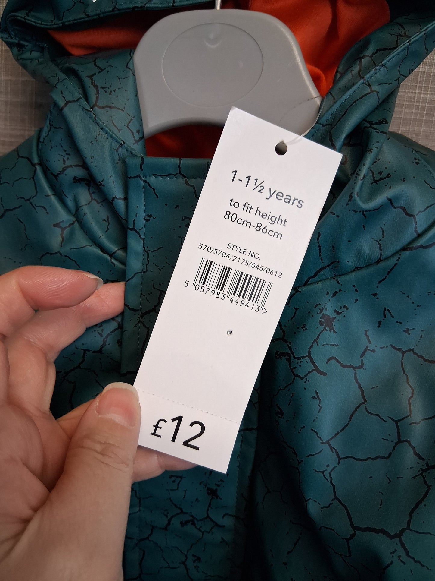 George Boys Dinosaur Raincoat Age 12-18 Months Green New
