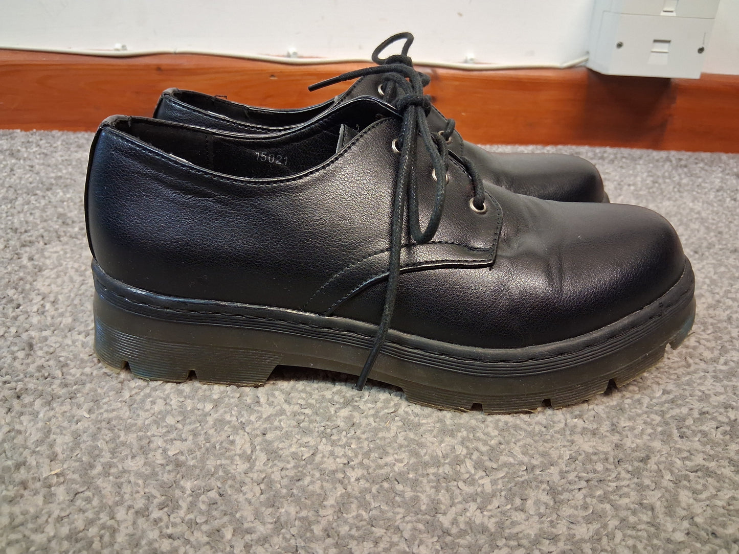 Lilley Girls Black Lace Up Faux Leather School Shoes Size 3 New