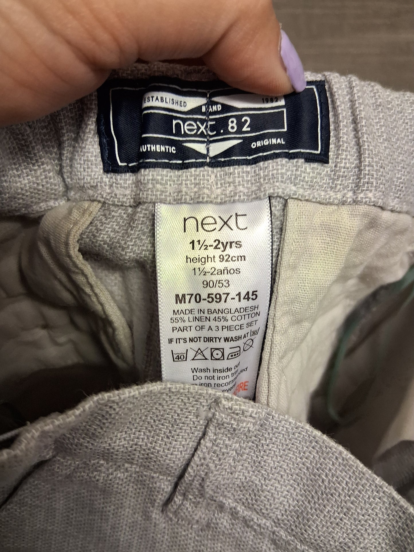 Next Boys Grey Chino Shorts Adjustable Waist Age 18-24 Months