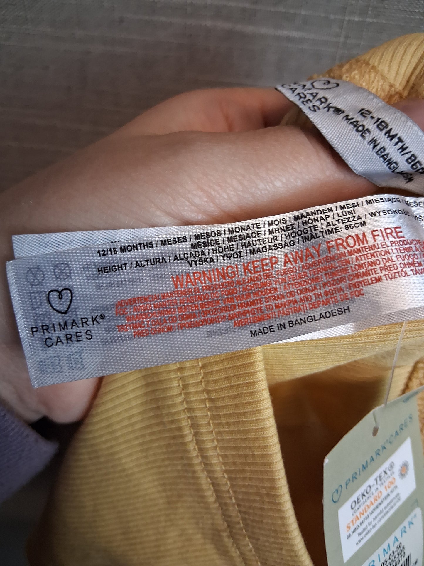 Primark Girls Yellow Ribbed Leggings Age 12-18 Months New