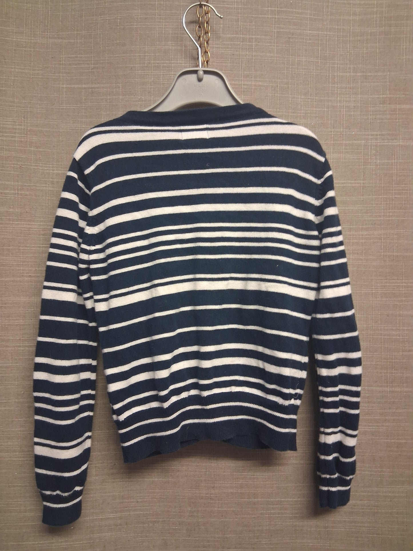 Yumi Girls Blue White Striped Embroidered Floral Cardigan Age 7-8 Years