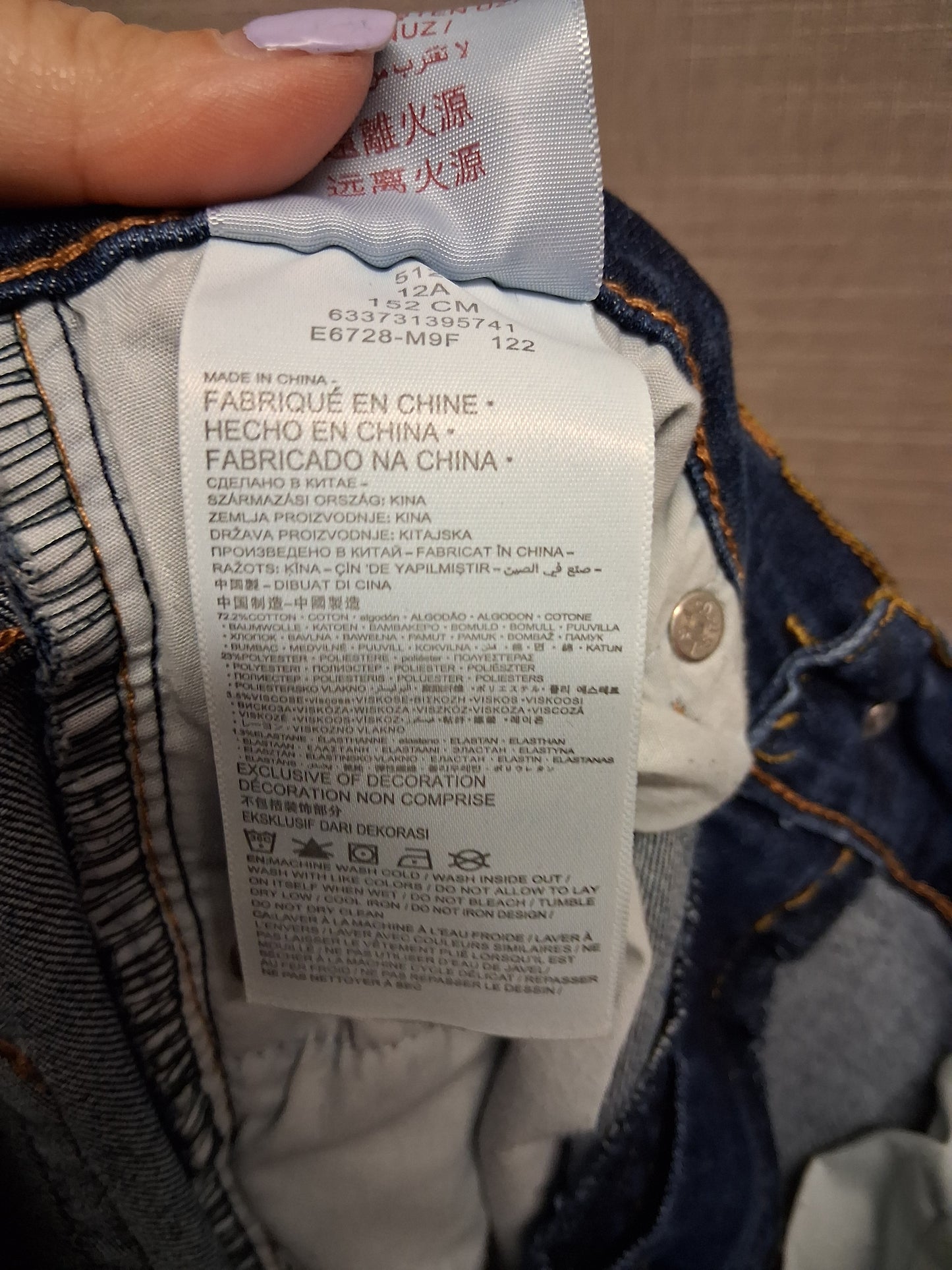 Levis 512 Slim Taper Leg Boys Denim Jeans Blue Age 12 Years