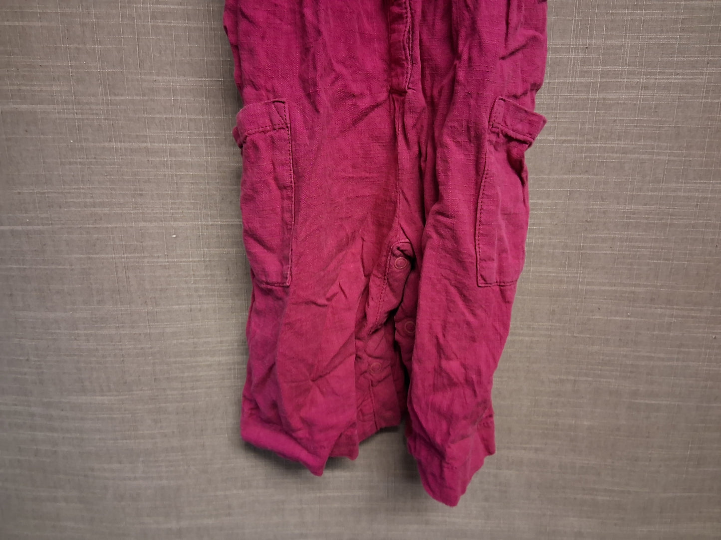 Next Girls Raspberry Red Linen Blend Dungarees Age 12-18 Months Pockets