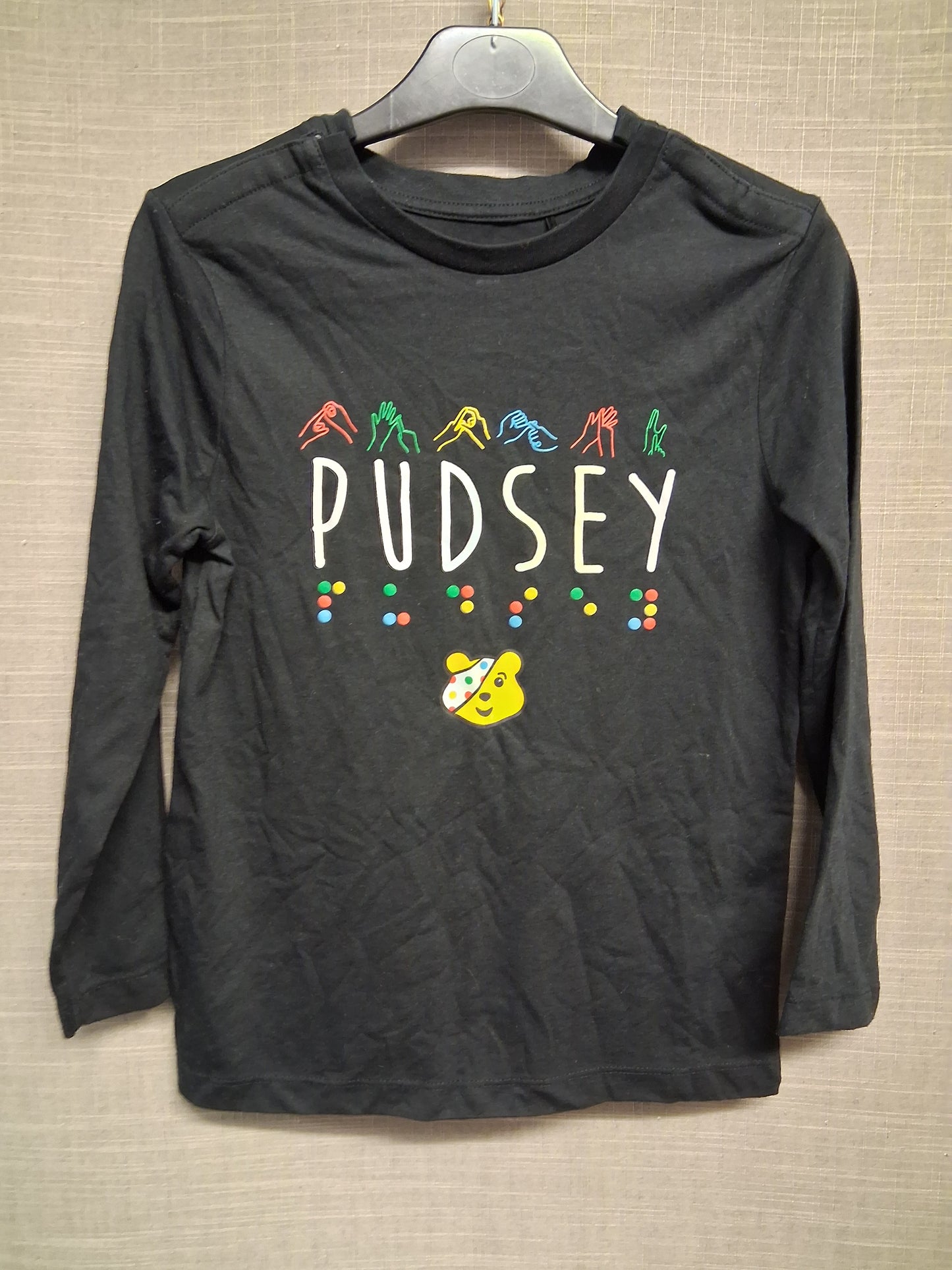 George Boys "Pudsey" Children in Need Black Long Sleeve T-Shirt Age 7-8 Years Sen Friendly