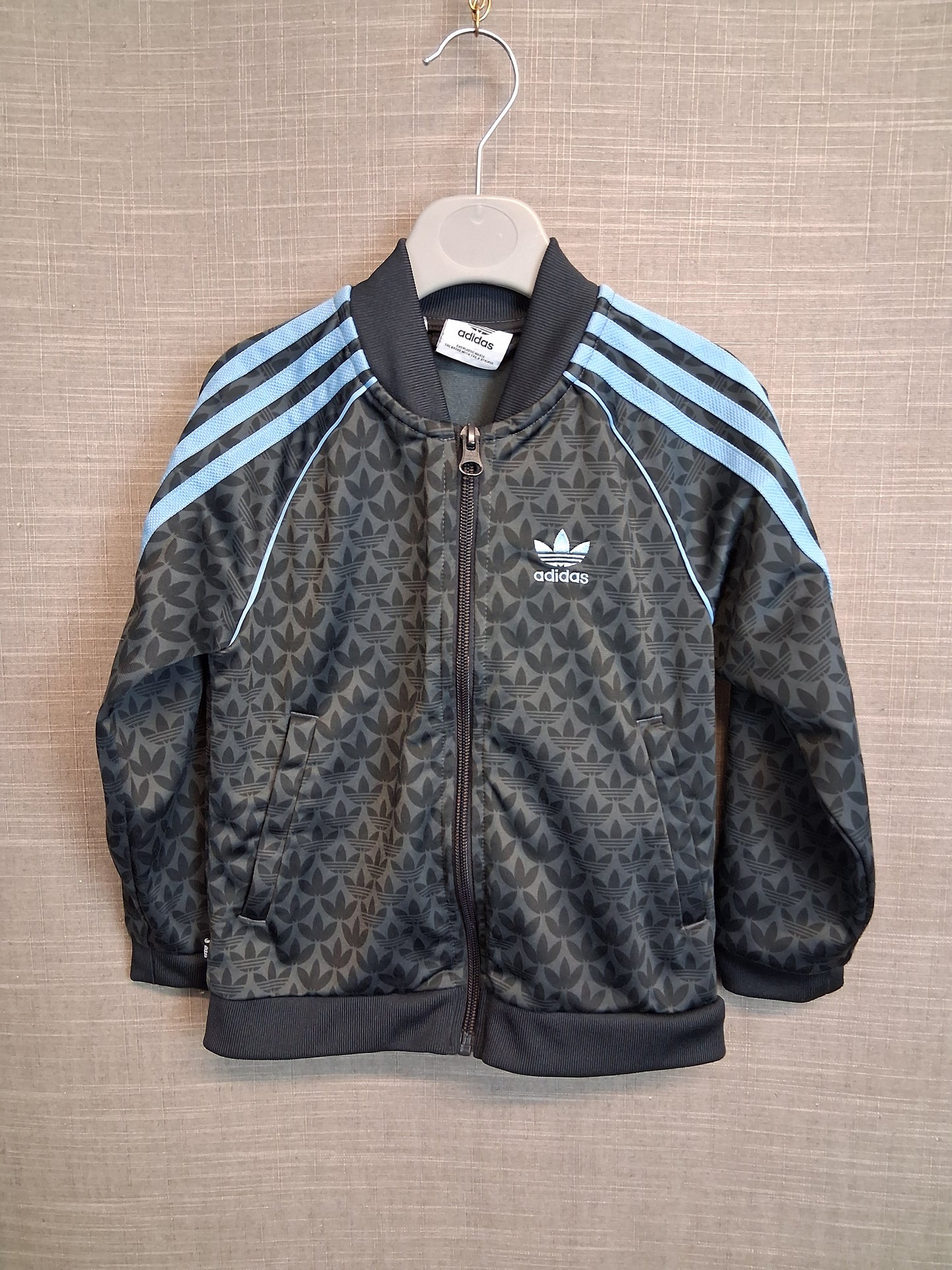 Adidas Boys Full Zip Jacket Black 3 Stripe Age 4-5 Years New Without Tags