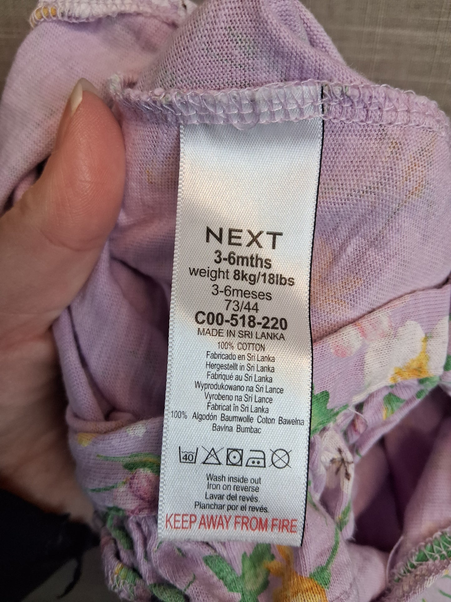 Next Girls Lilac Floral Jersey Sleeveless Romper Age 3-6 Months
