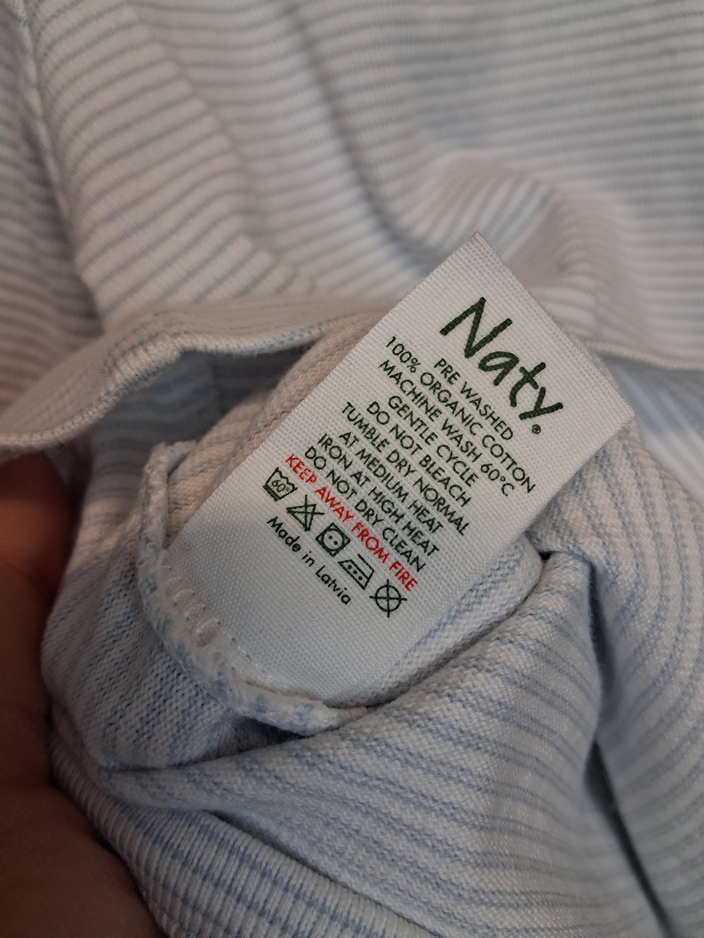 Naty Girls 100% Organic Cotton Blue White Stripe Dress Age 6-12 Months New