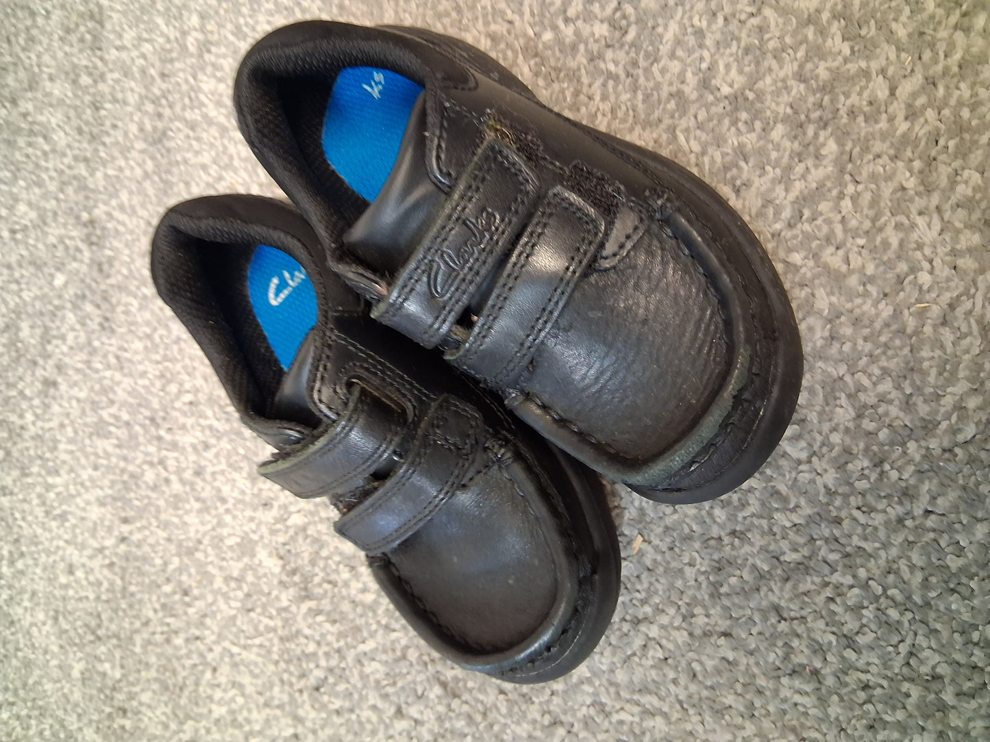Clarks Black Leather Double Strap School Shoes Size 7F