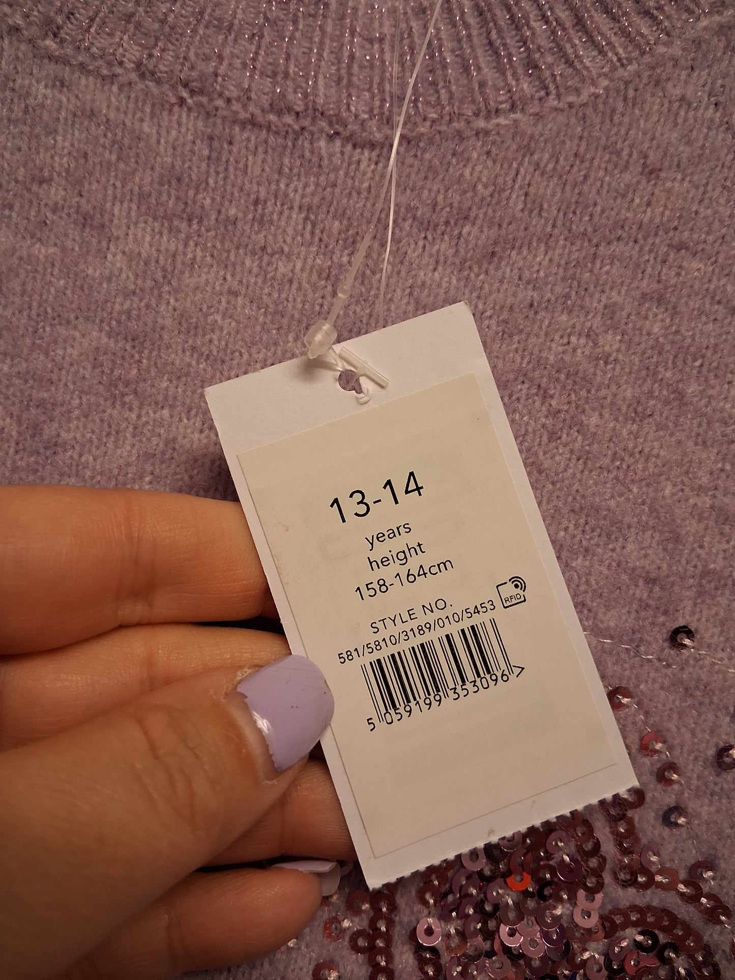 George Girls Lilac Sequin Unicorn Knitted Sweater Age 13-14 Years New