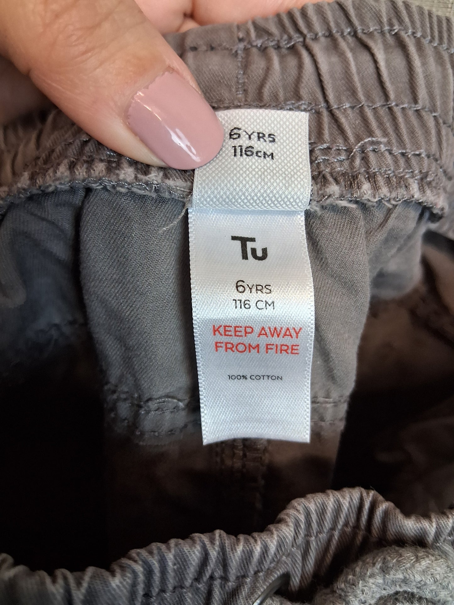 TU Boys Grey Shorts Elastic Waist Age 6 Years Cotton