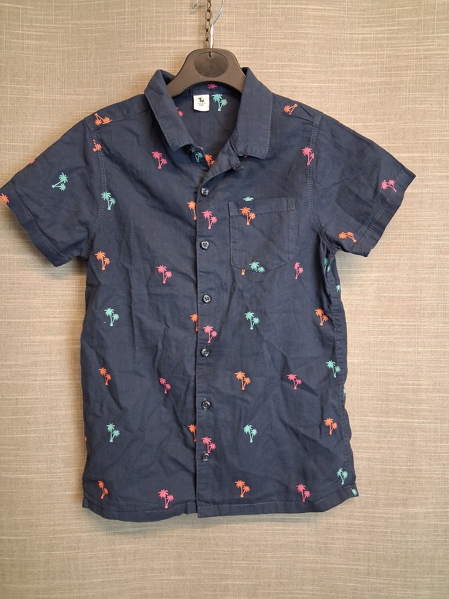 TU Boys Blue Palm Tree Short Sleeve Shirt Age 10 Years