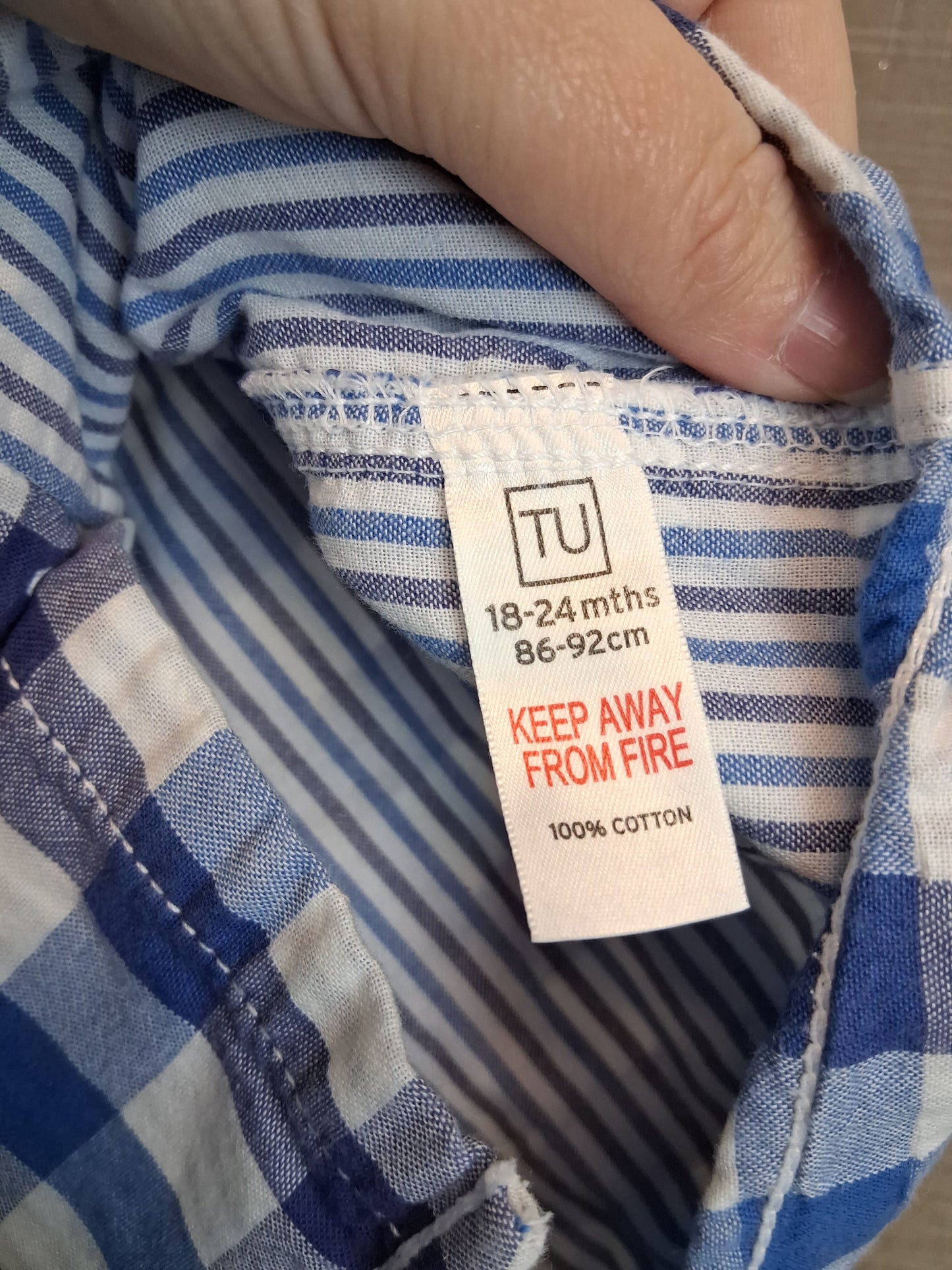 TU Boys Blue Check Short Sleeve Shirt Age 18-24 Months