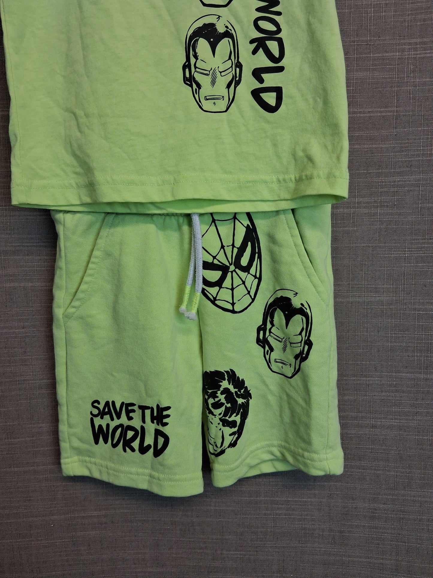 Marvel Boys 2 Piece Summer Outfit Shorts And Vest Age 3-4 Years Neon Yellow